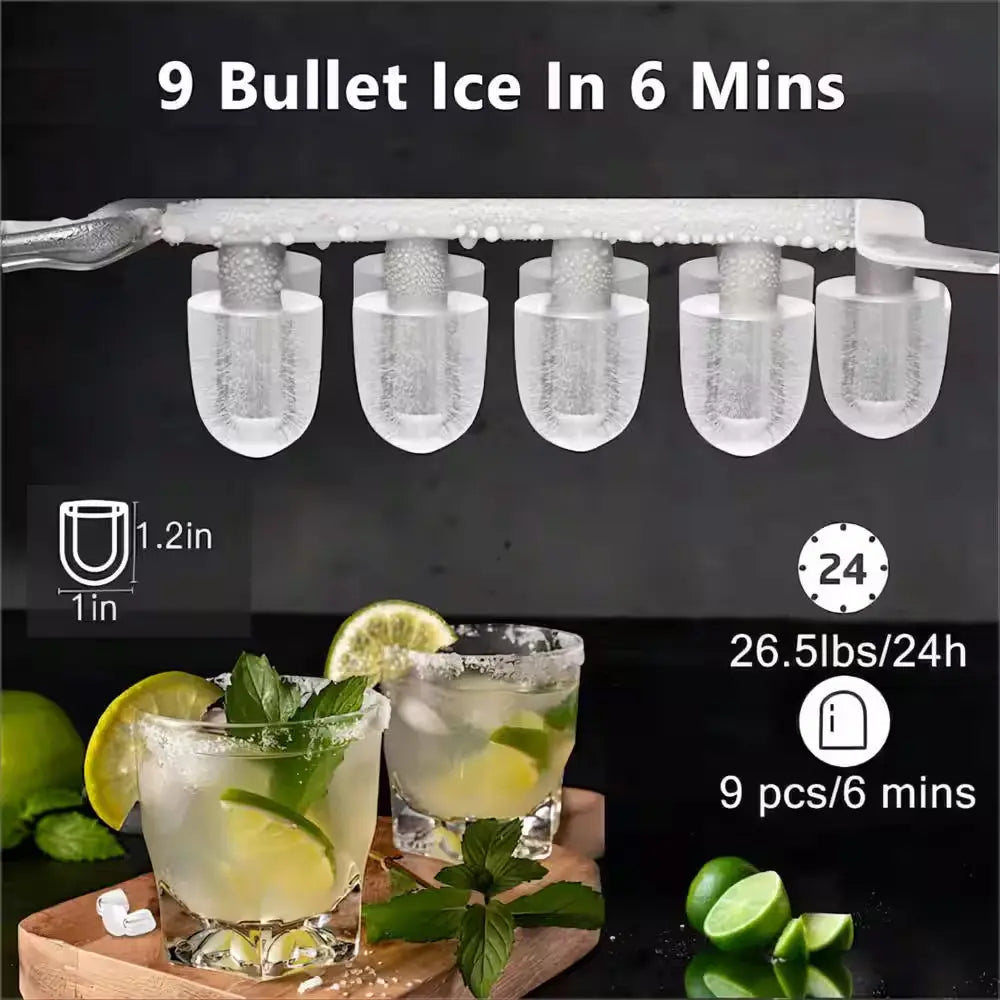 8.66 In. 26 Lbs. Countertop or Portable Bullet Ice Maker in Stainless Steel Silver | Fridge.com