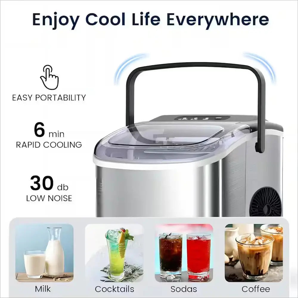 8.66 In. 26 Lbs. Countertop or Portable Bullet Ice Maker in Stainless Steel Silver | Fridge.com