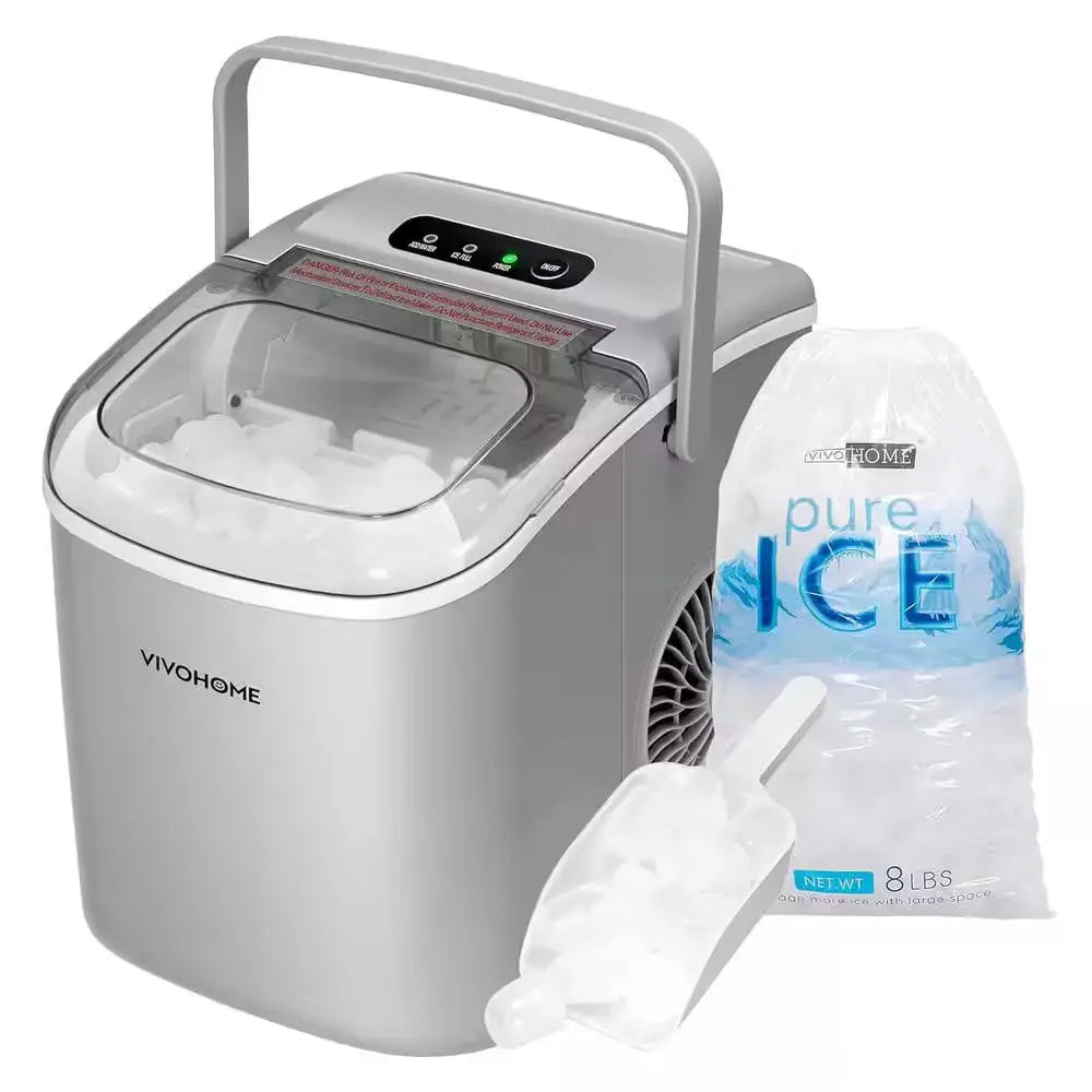 8.7 In. 26 Lbs. Electric Portable Ice Maker with Handleand Self Cleaning Function in Silver | Fridge.com