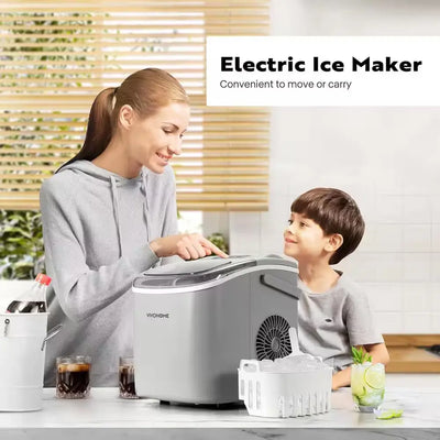 8.7 In. 26 Lbs. Electric Portable Ice Maker with Handleand Self Cleaning Function in Silver | Fridge.com