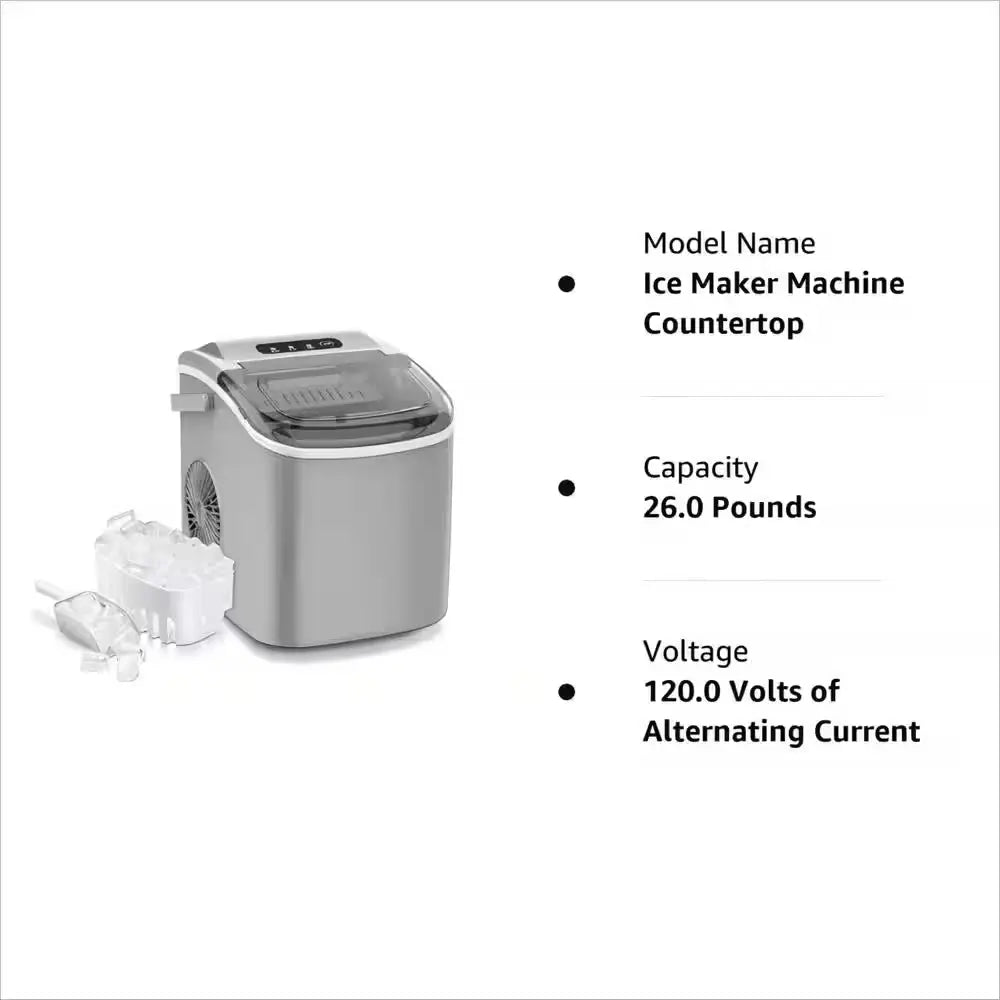 8.7 In. W 26 Lbs. per Day Bullet Ice Portable Counter Top Ice Maker in Grey | Fridge.com