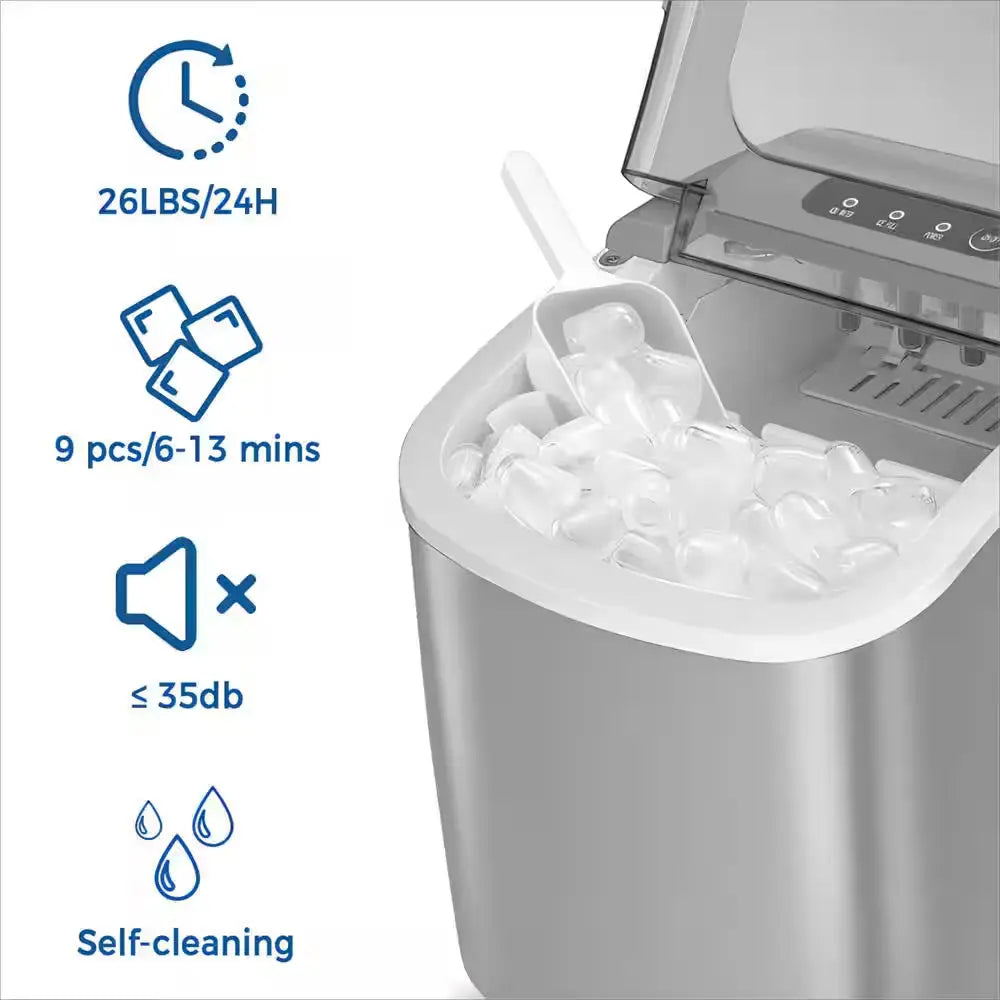 8.7 In. W 26 Lbs. per Day Bullet Ice Portable Counter Top Ice Maker in Grey | Fridge.com