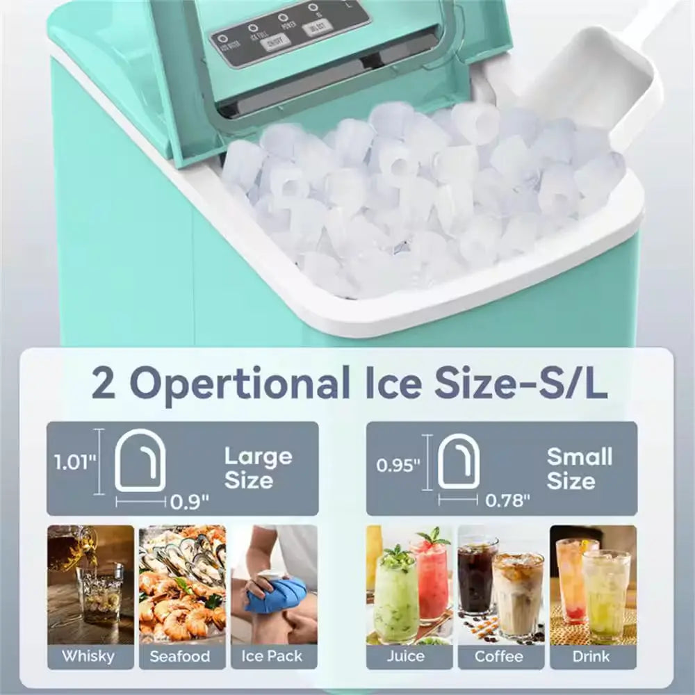 8.86 In. 26 Lbs. Daily Production Bullet Ice Portable Countertop Ice Maker, 9 Bullet Ice Cubes Ready in 8 Mins in Green | Fridge.com