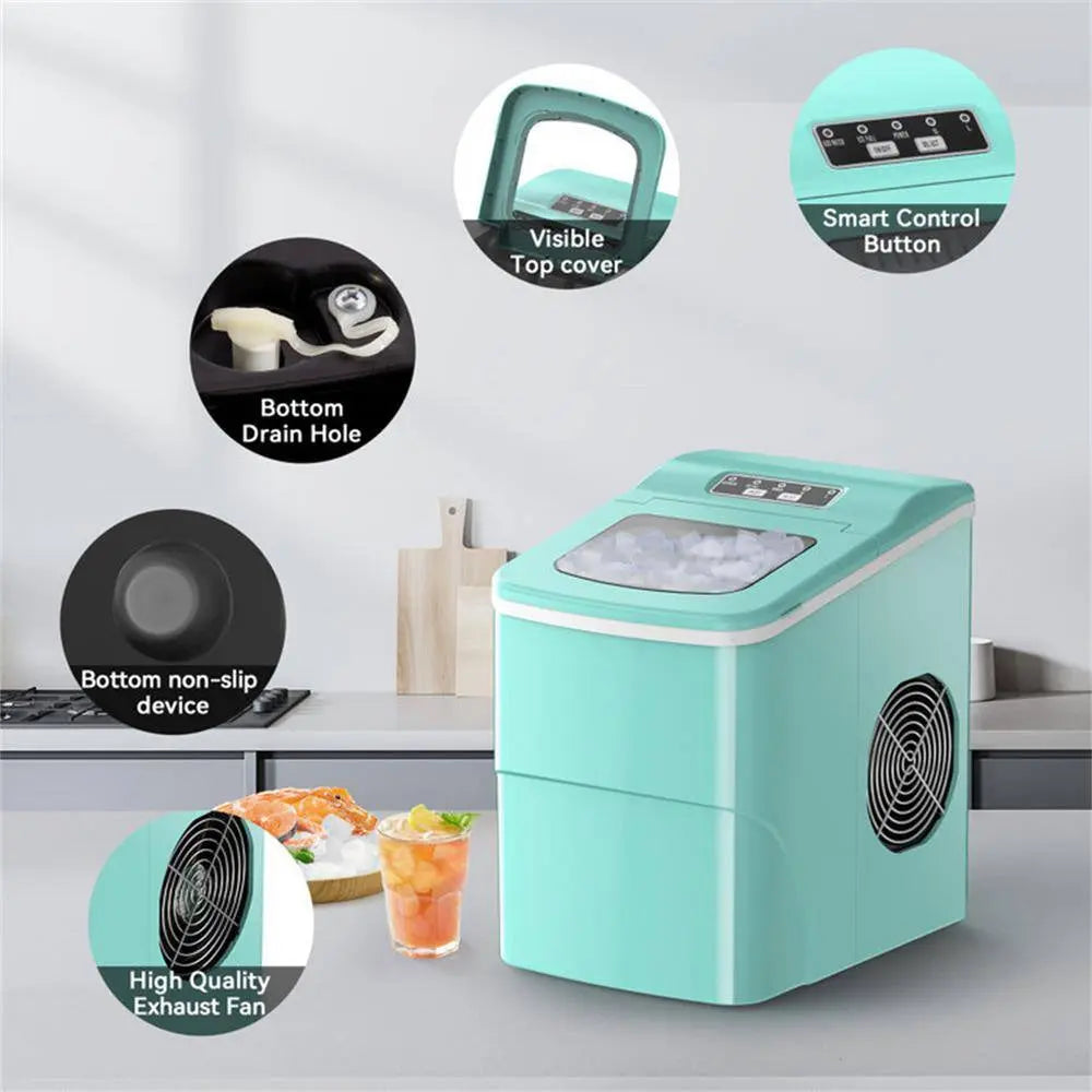 8.86 In. 26 Lbs. Daily Production Bullet Ice Portable Countertop Ice Maker, 9 Bullet Ice Cubes Ready in 8 Mins in Green | Fridge.com