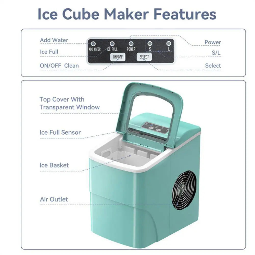 8.86 In. 26 Lbs. Daily Production Bullet Ice Portable Countertop Ice Maker, 9 Bullet Ice Cubes Ready in 8 Mins in Green | Fridge.com