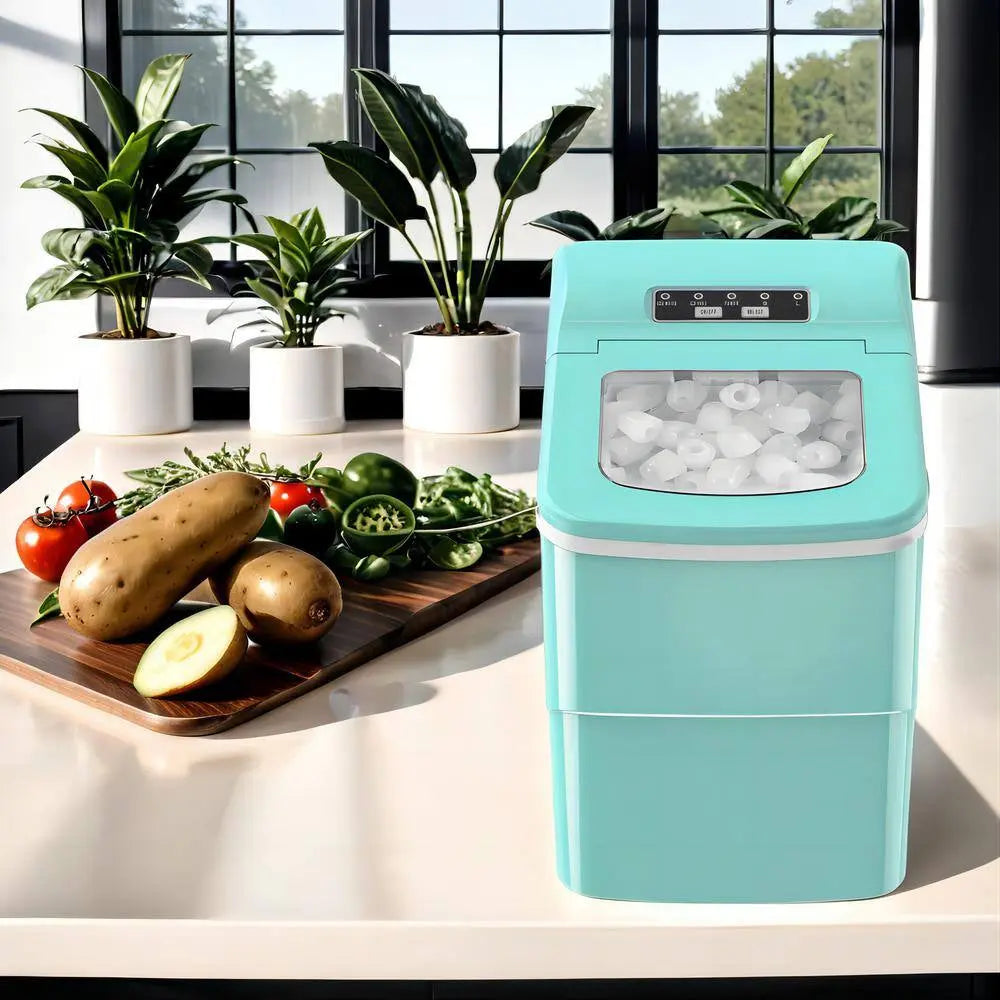 8.86 In. 26 Lbs. Daily Production Bullet Ice Portable Countertop Ice Maker, 9 Bullet Ice Cubes Ready in 8 Mins in Green | Fridge.com