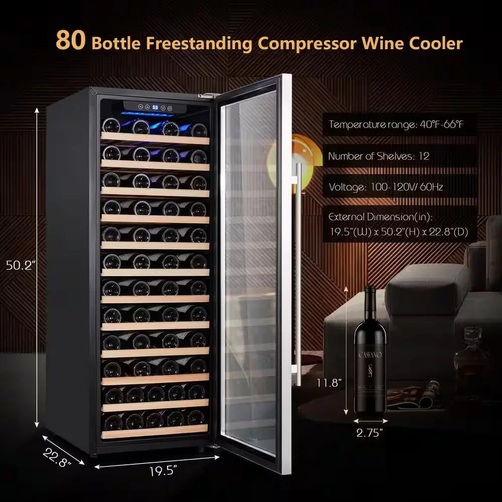 80 Bottle Single Zone Freestanding Compressor Wine Cooler | Fridge.com