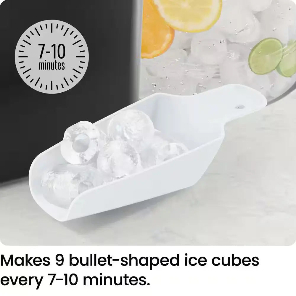 9 In. 22 Lbs. Bullet Countertop Portable Ice Maker in Black with 2-Ice Sizes and Self Cleaning Function | Fridge.com