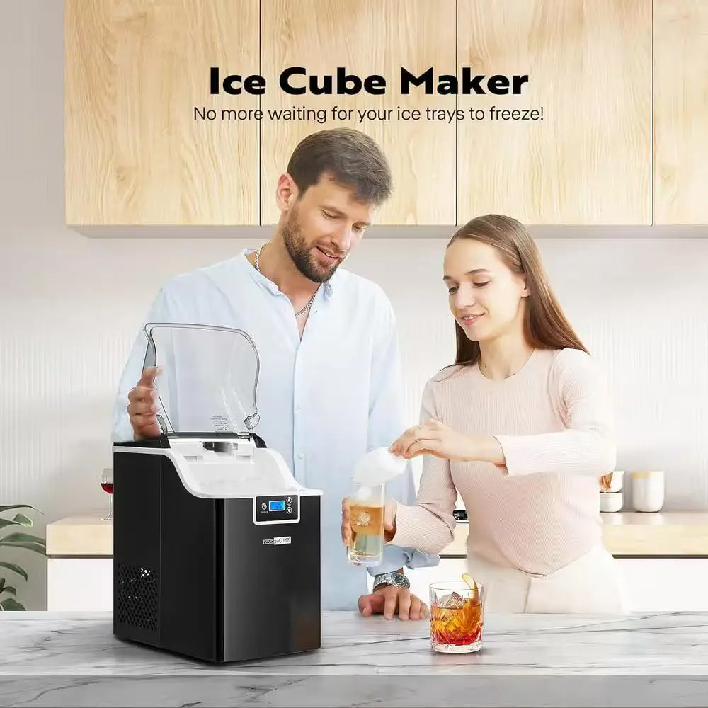 9.4 In. 44 Lbs. Electric Chewable Nugget Cube Portable Ice Maker in Black with Hand Scoop and 10 Ice Bags | Fridge.com