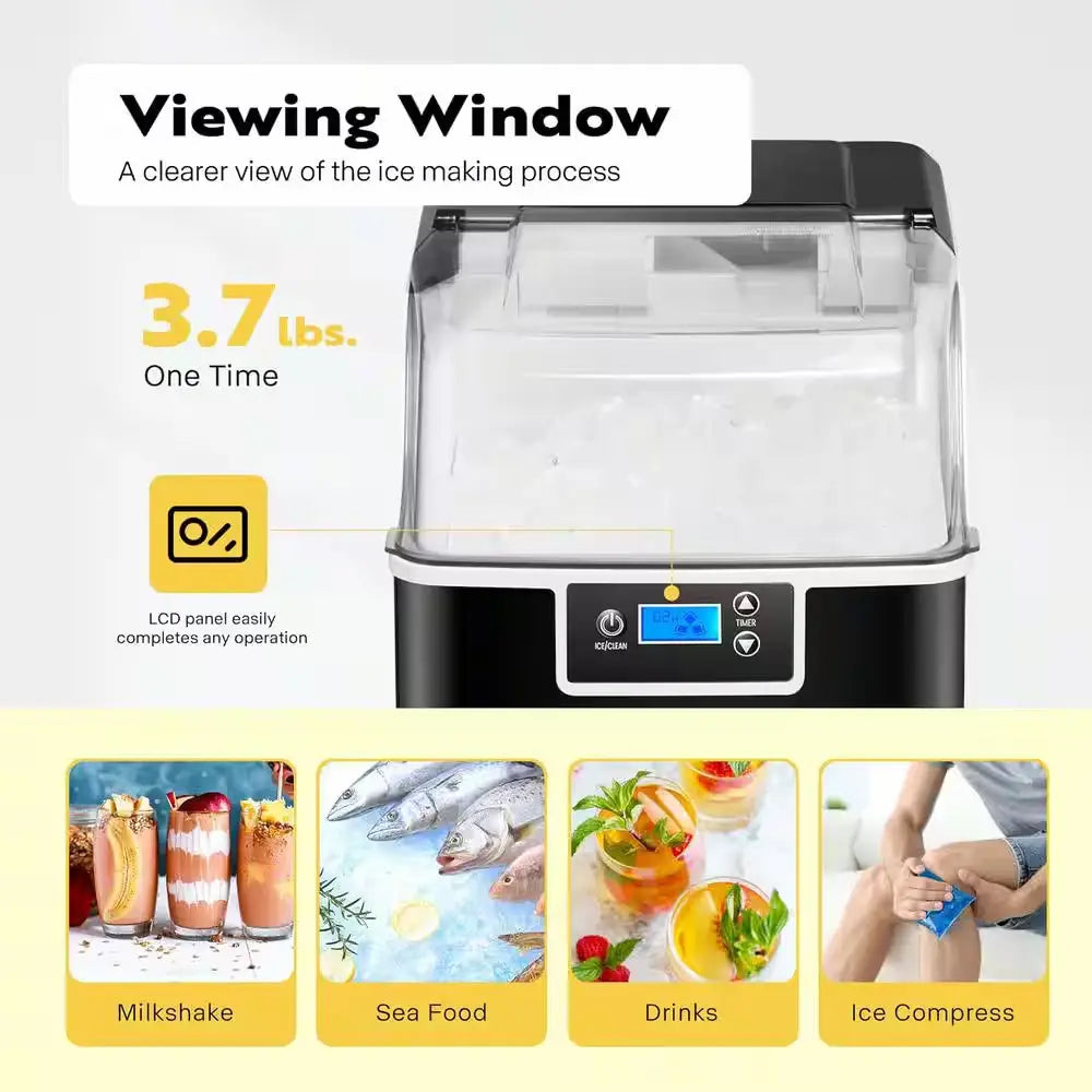 9.4 In. 44 Lbs. Electric Chewable Nugget Cube Portable Ice Maker in Black with Hand Scoop and 10 Ice Bags | Fridge.com