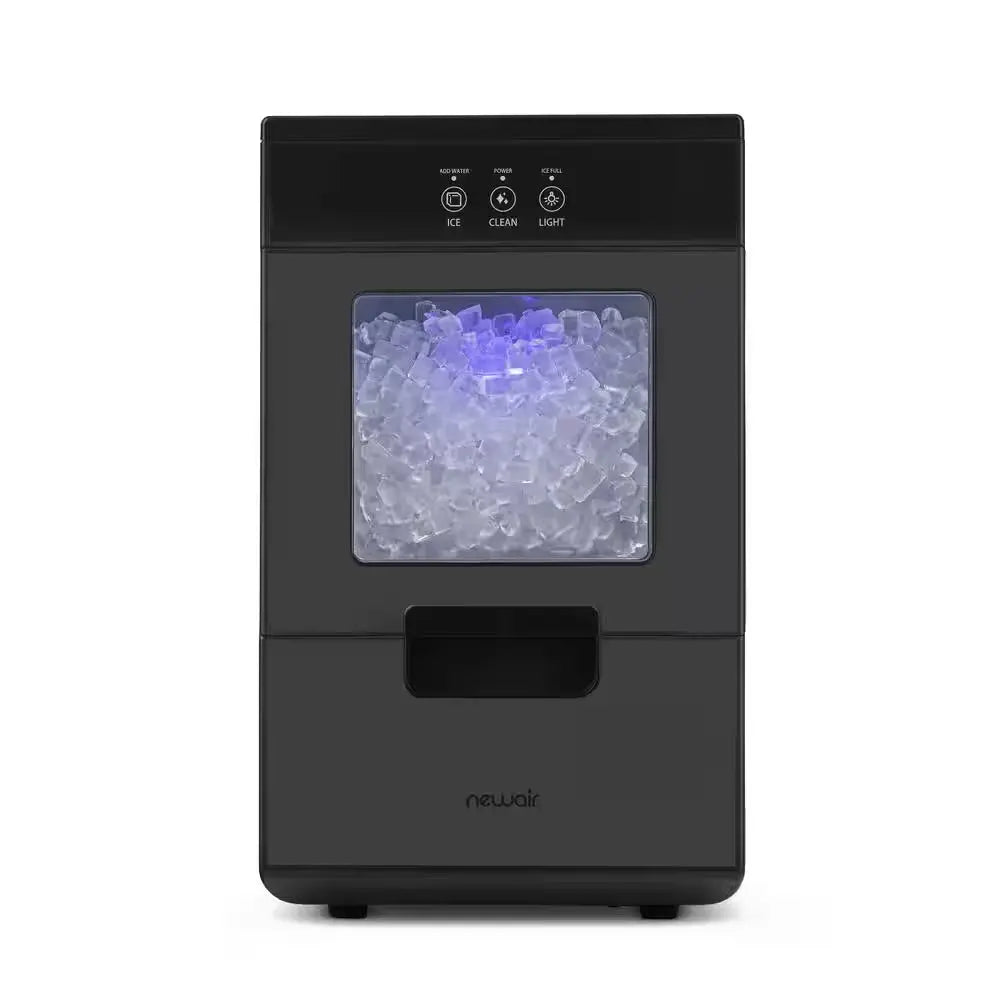 9.75 In. 44 Lbs. Portable Nugget Ice Maker in Black Stainless Steel with Ice Scoop and Self-Cleaning Function | Fridge.com