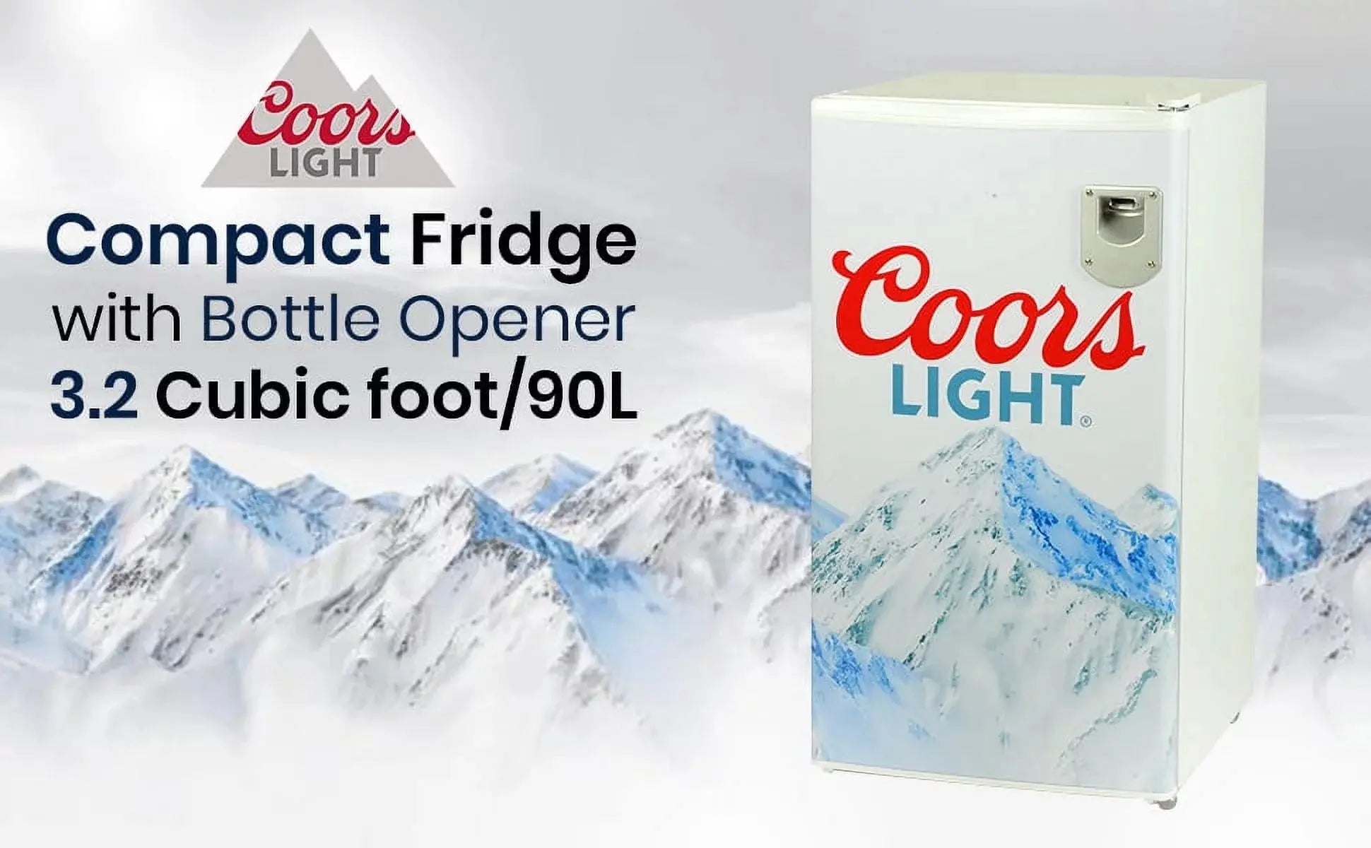 Coors Light Compact Fridge with Bottle Opener, 90 L/ 95 Quart 3.2 Cubic Foot for Snacks, Beverages, Juice, Beer, Den, Dorm, Office, Games Room, or RV | Fridge.com