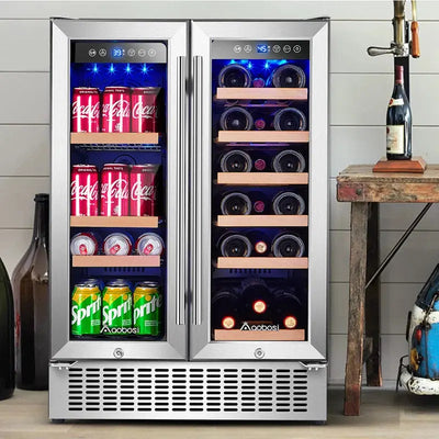 AOBOSI 22.64'' 18 Bottle and Can Dual Zone Wine & Beverage Refrigerator | Fridge.com