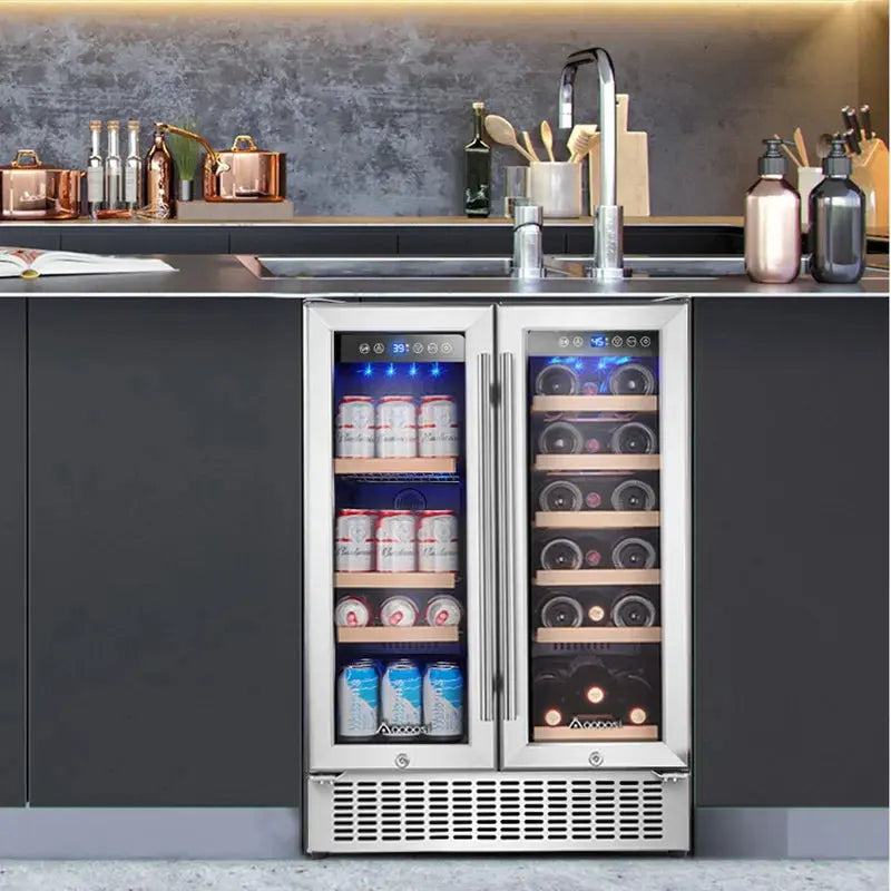 AOBOSI 22.64'' 18 Bottle and Can Dual Zone Wine & Beverage Refrigerator | Fridge.com