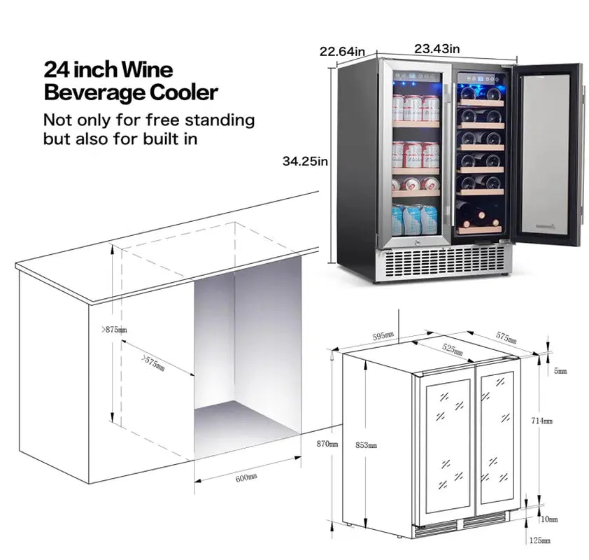 AOBOSI 22.64'' 18 Bottle and Can Dual Zone Wine & Beverage Refrigerator | Fridge.com