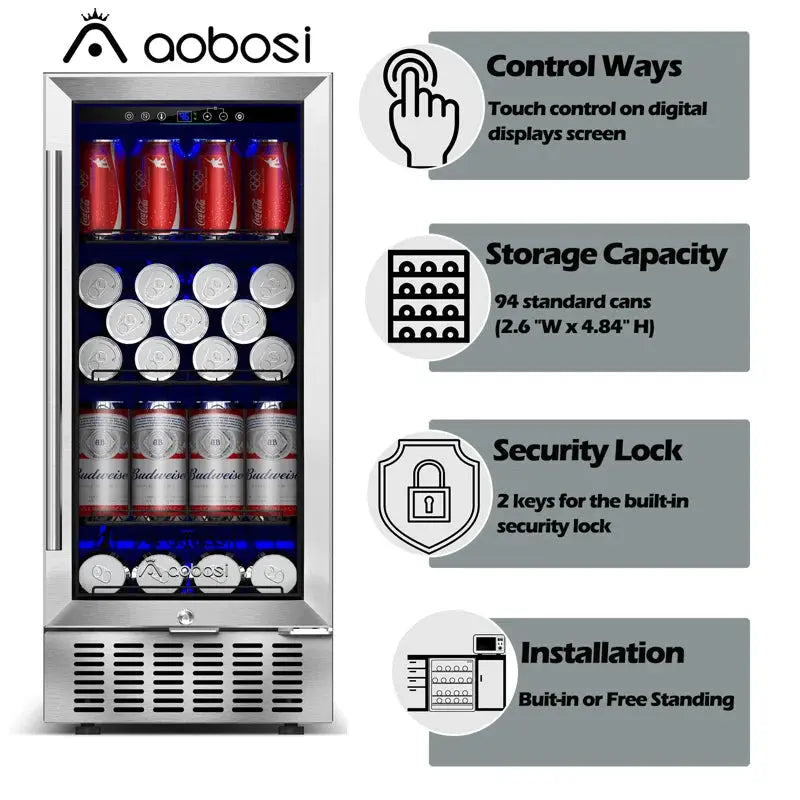 AOBOSI 94 Cans (12 Oz.) Convertible Beverage Refrigerator with Wine Storage | Fridge.com