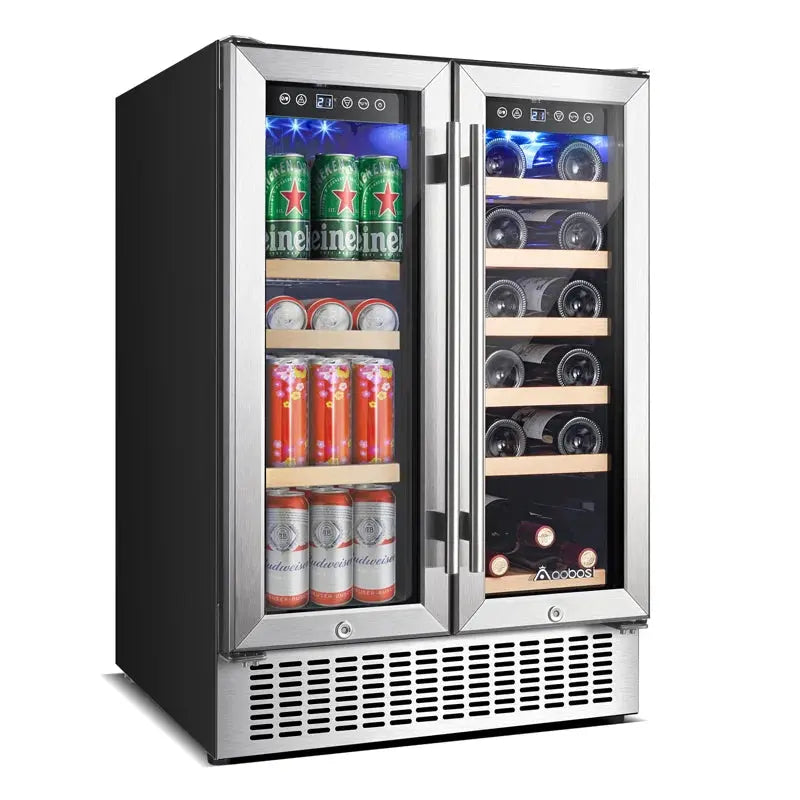 Aaobosi 23.43'' 19 Bottle and 57 Can Dual Zone Wine & Beverage Refrigerator | Fridge.com