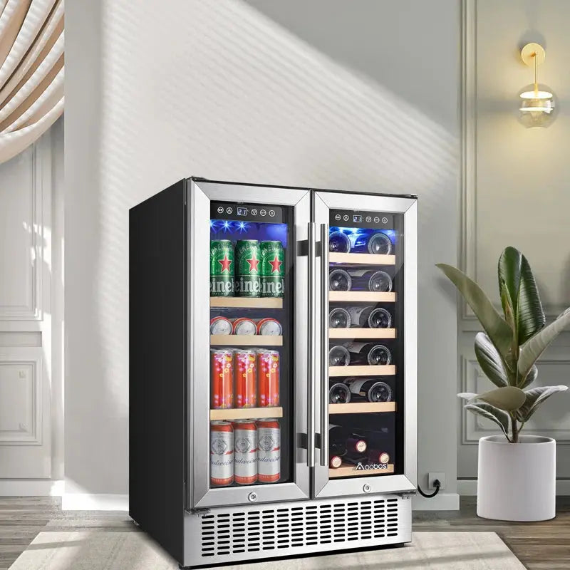 Aaobosi 23.43'' 19 Bottle and 57 Can Dual Zone Wine & Beverage Refrigerator | Fridge.com