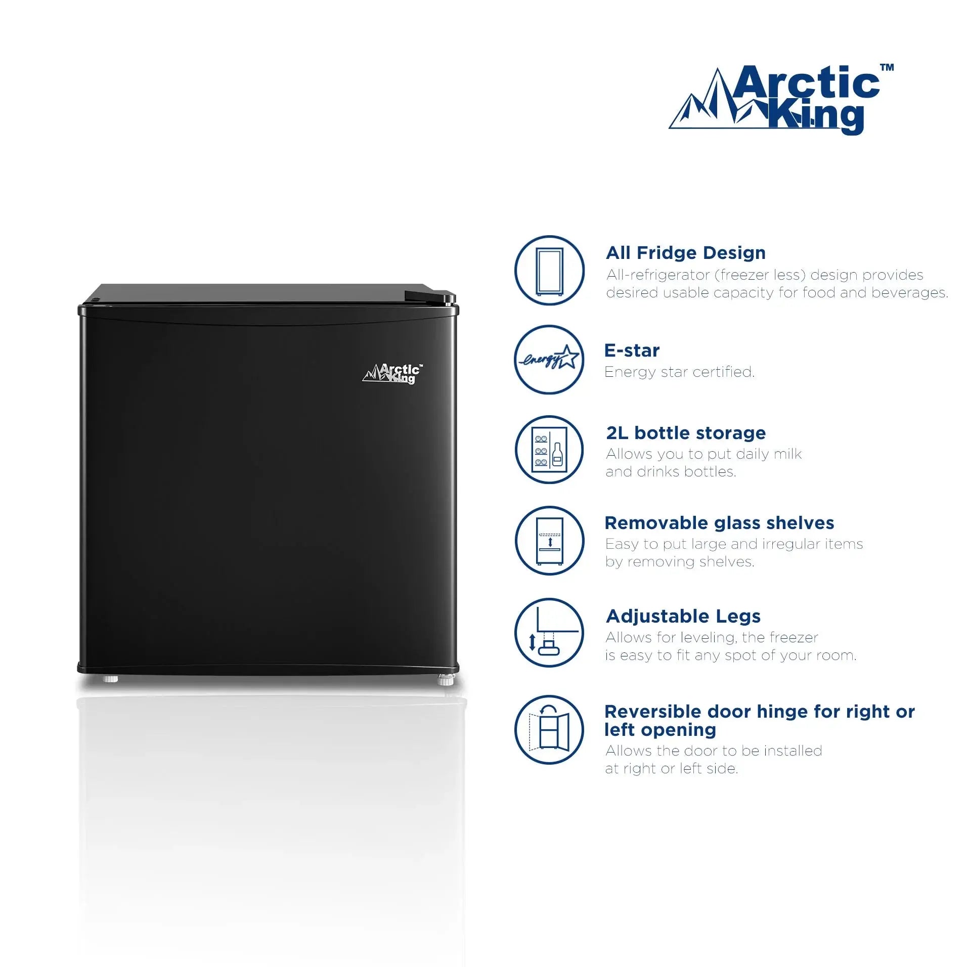 Arctic King 1.7 Cu Ft No Freezer Mini Fridge, Black, E-Star, ARM17A5ABB | Fridge.com