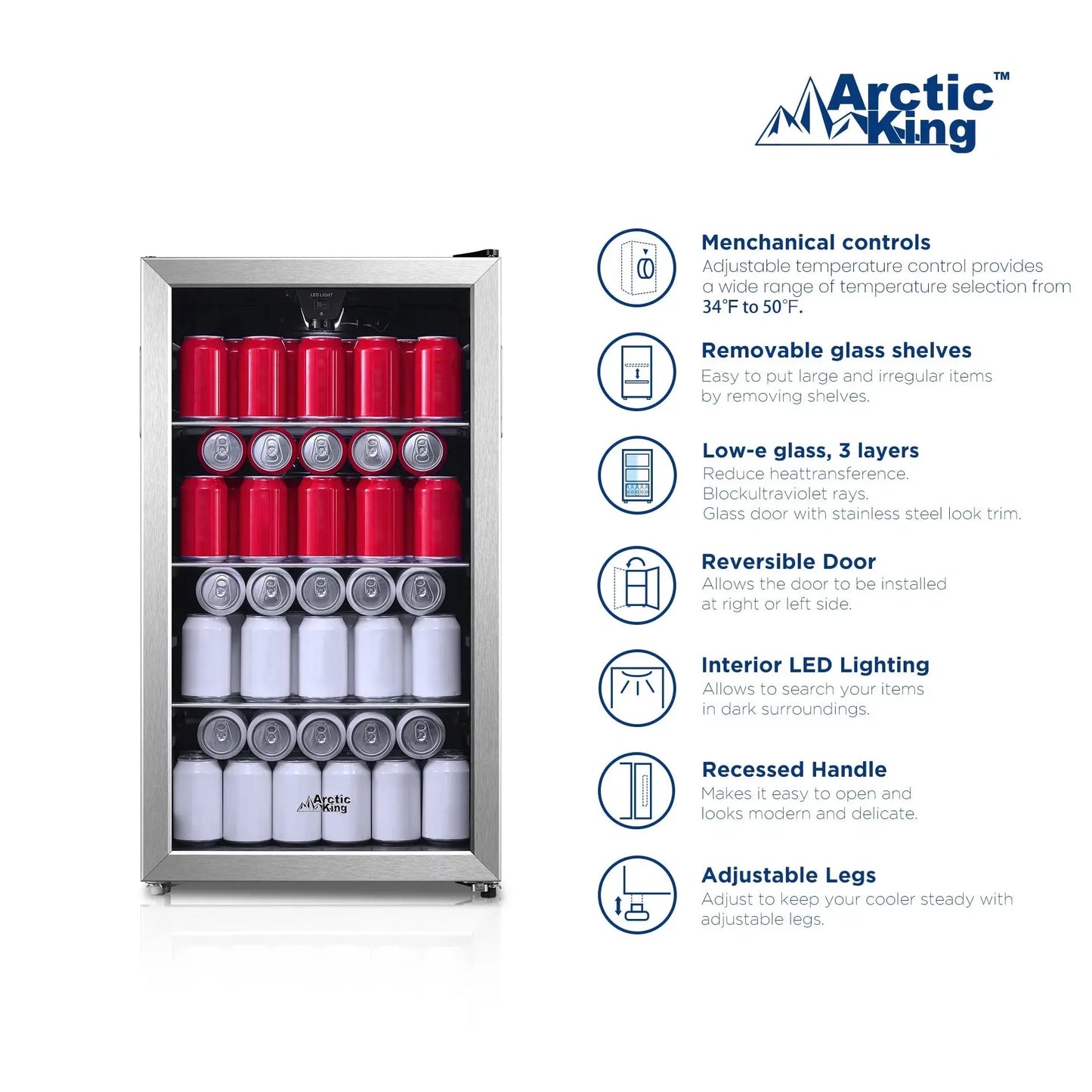 Arctic King 115-Can Beverage Fridge & Cooler, Stainless Steel Look, ARV115B1AST | Fridge.com