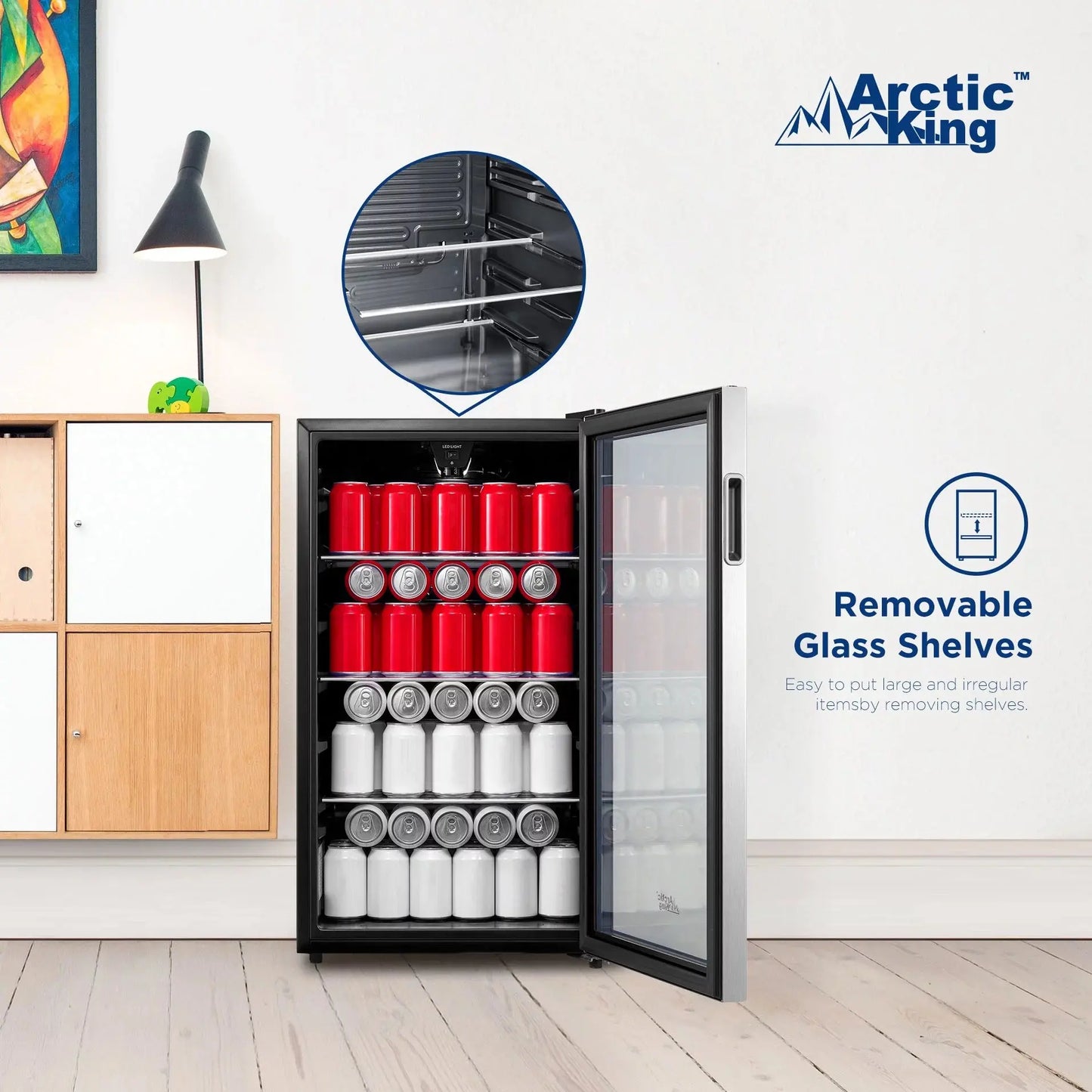 Arctic King 115-Can Beverage Fridge & Cooler, Stainless Steel Look, ARV115B1AST | Fridge.com