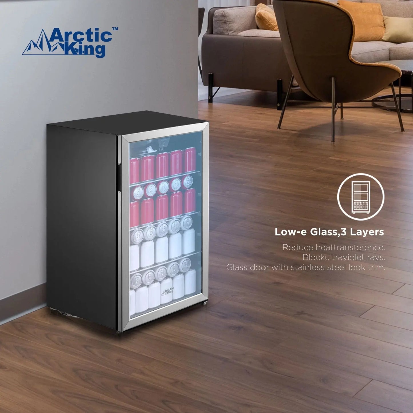 Arctic King 115-Can Beverage Fridge & Cooler, Stainless Steel Look, ARV115B1AST | Fridge.com