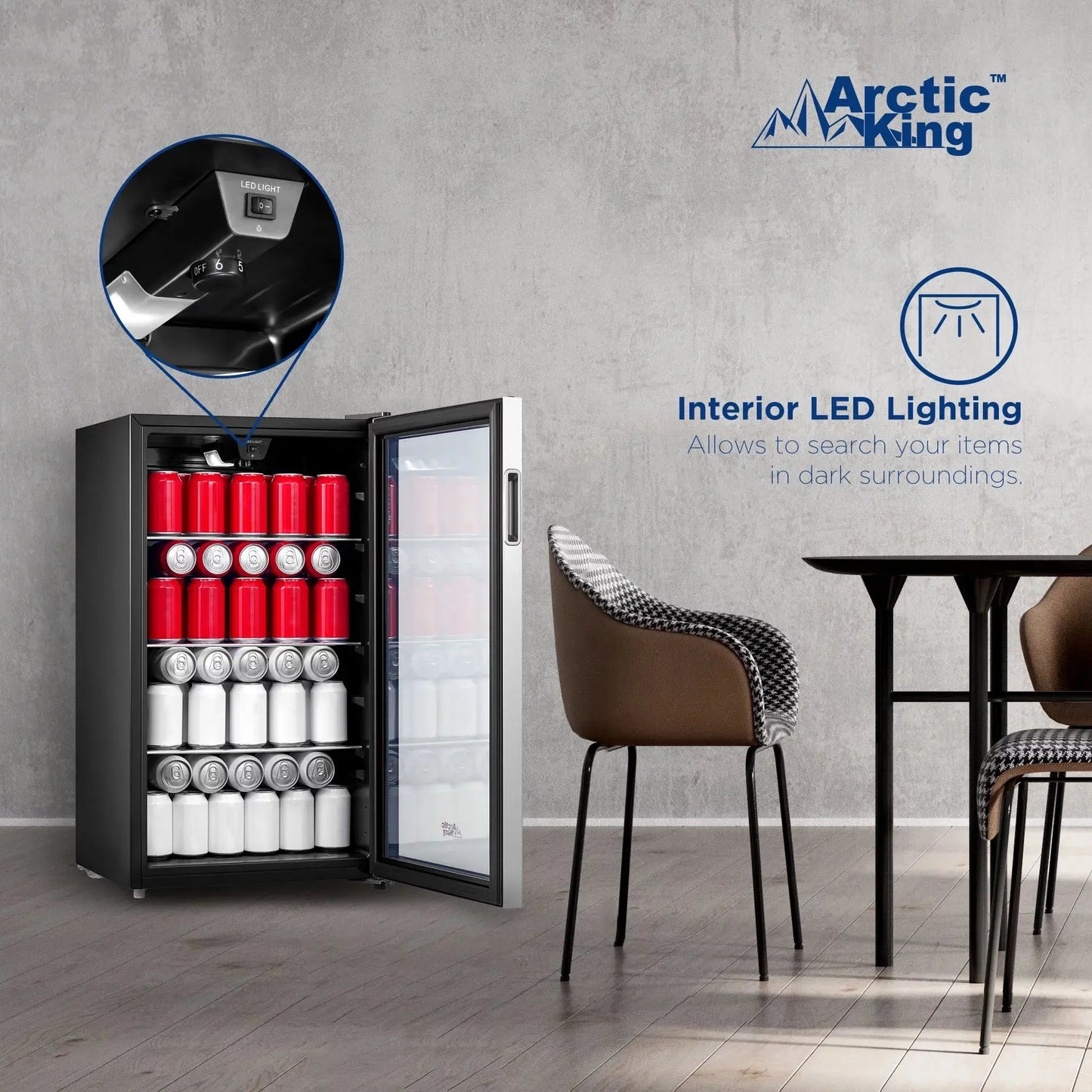 Arctic King 115-Can Beverage Fridge & Cooler, Stainless Steel Look, ARV115B1AST | Fridge.com