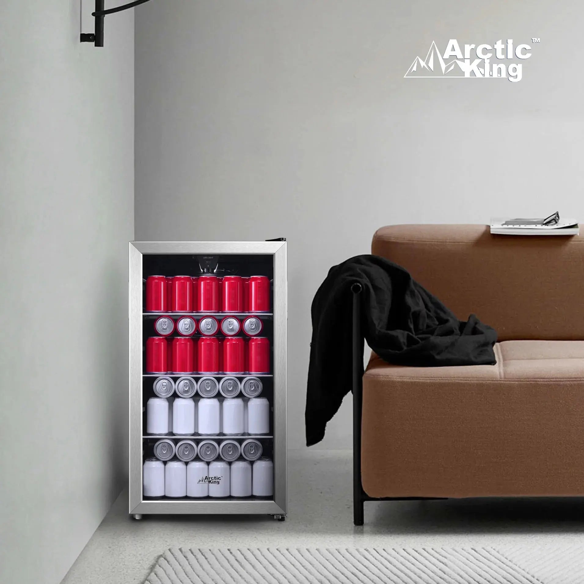 Arctic King 115-Can Beverage Fridge & Cooler, Stainless Steel Look, ARV115B1AST | Fridge.com