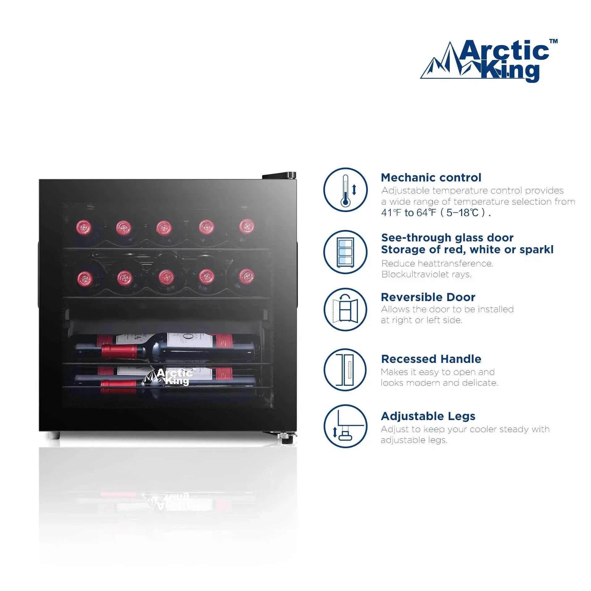 Arctic King 14-Bottle 17.3-Inch Wine Cooler, Full Glass Door, ARW14B0ABB | Fridge.com