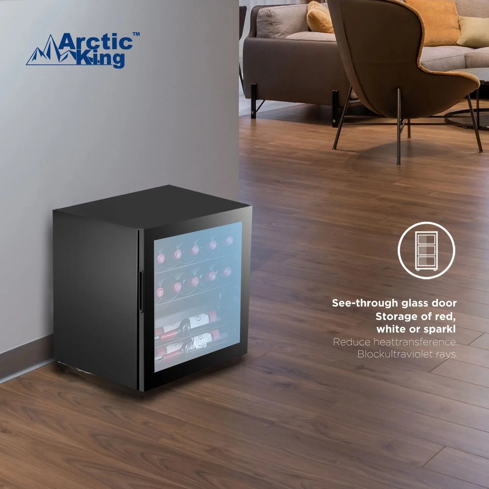 Arctic King 14-Bottle 17.3-Inch Wine Cooler, Full Glass Door, ARW14B0ABB | Fridge.com