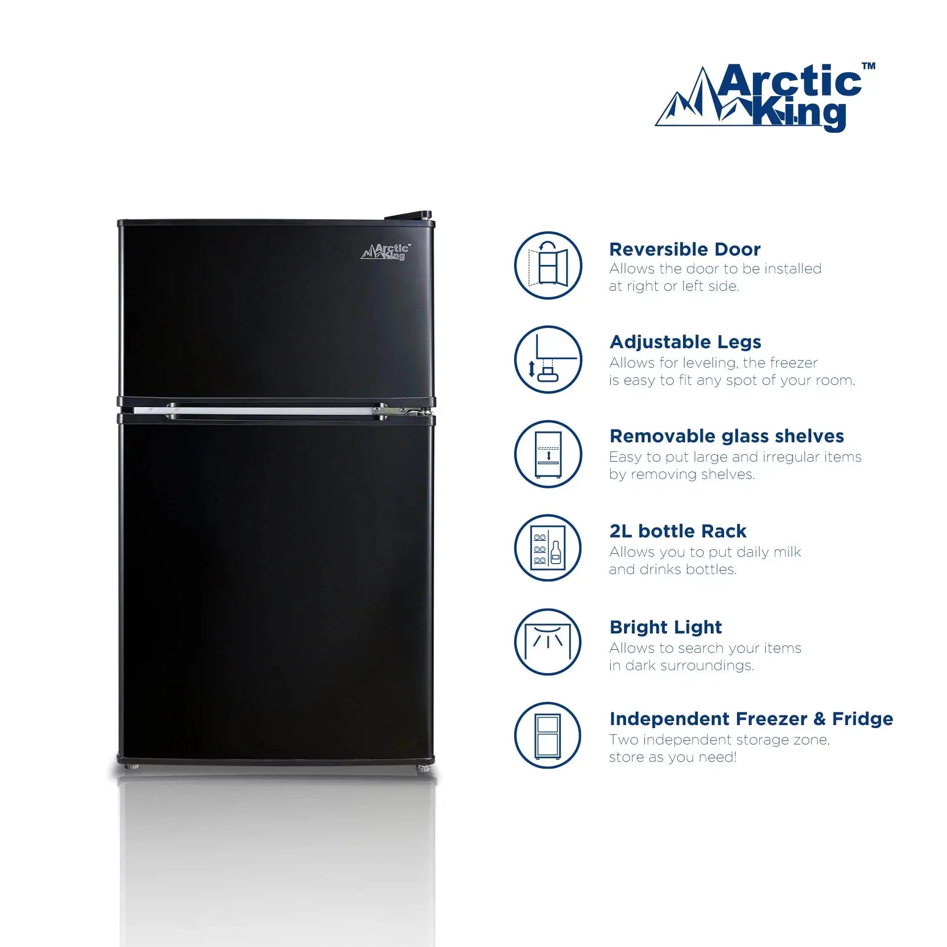 Arctic King 3.2 Cu ft Two Door Mini Fridge with Freezer, Stainless Steel, E-Star | Fridge.com