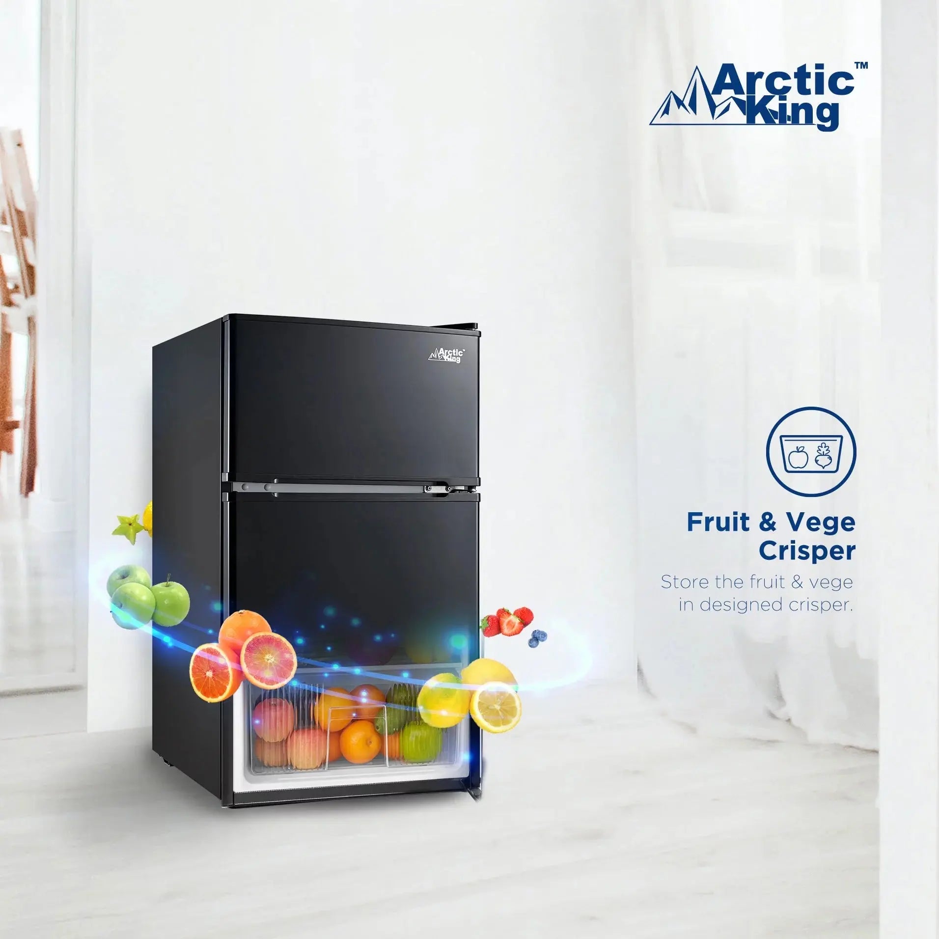 Arctic King 3.2 Cu ft Two Door Mini Fridge with Freezer, Stainless Steel, E-Star | Fridge.com