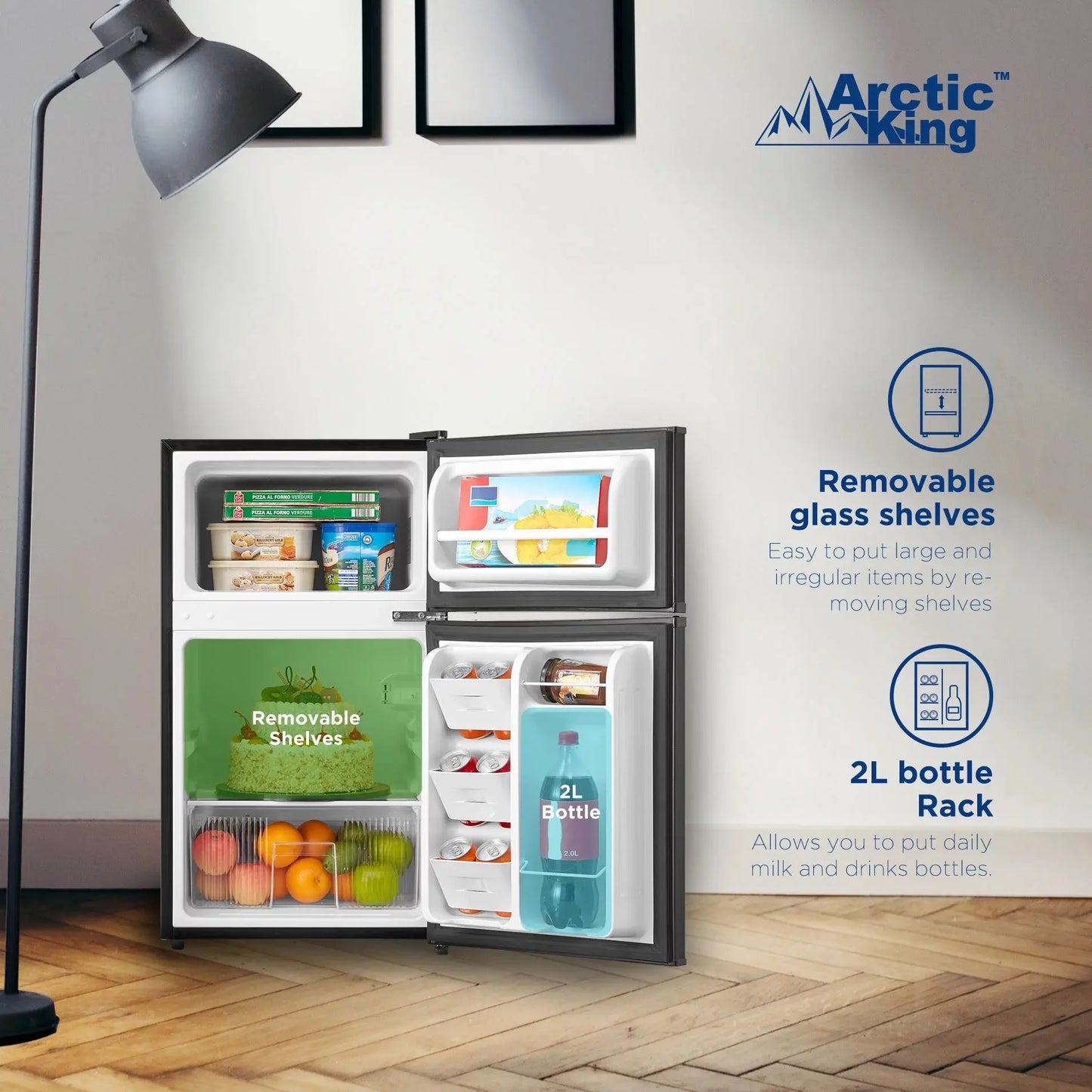 Arctic King 3.2 Cu ft Two Door Mini Fridge with Freezer, Stainless Steel, E-Star | Fridge.com