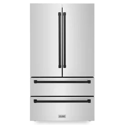 Autograph Edition 36 In. 4-Door French Door Refrigerator with Internal Ice Maker in Stainless Steel & Matte Black | Fridge.com