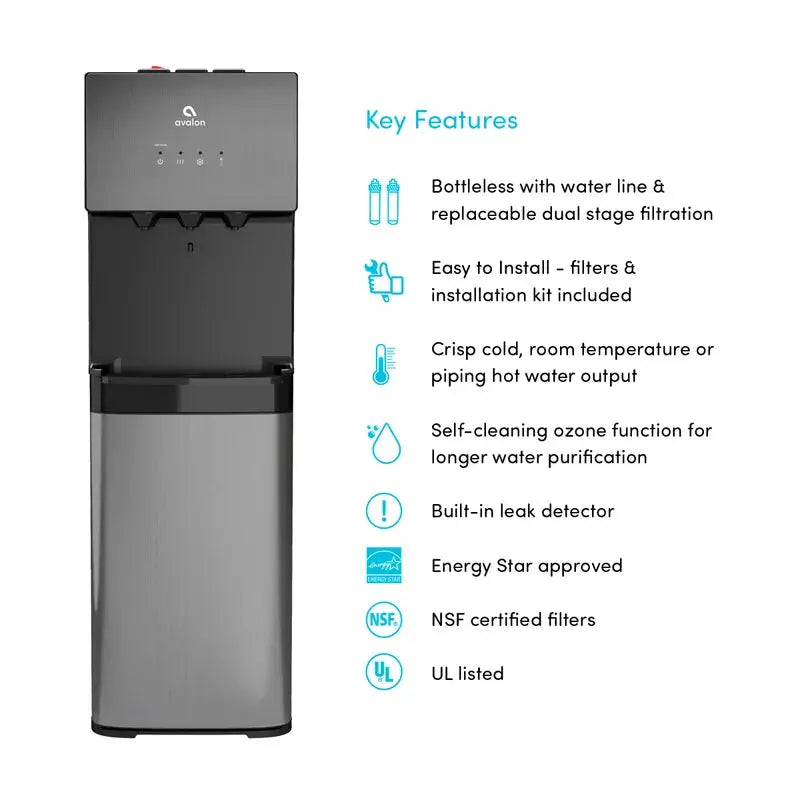 Avalon Black Free Standing Bottleless Electric Filtered Water Dispenser | Fridge.com