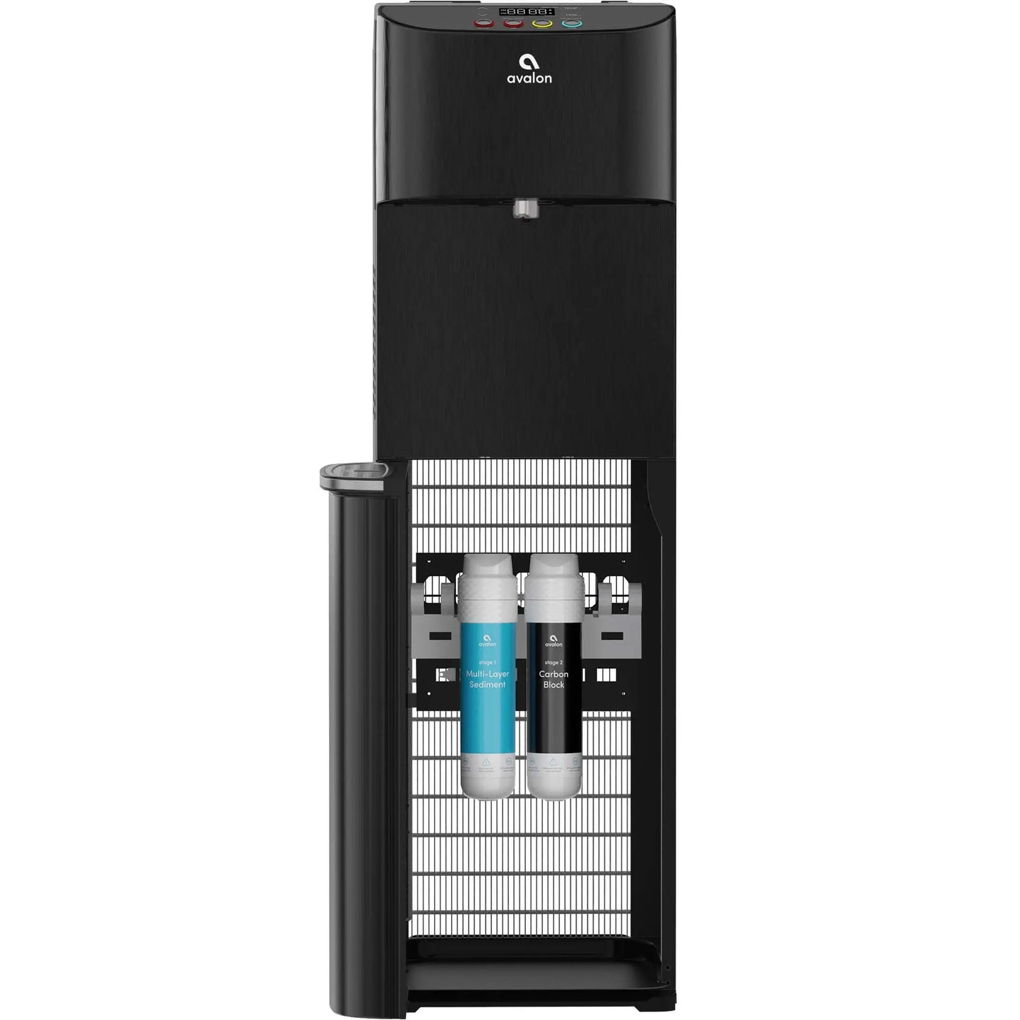 Avalon Electric Bottleless Water Cooler Water Dispenser - 3 Temperatures, Digital Clock with Temperature Control, Self Cleaning, Black Stainless Steel | Fridge.com