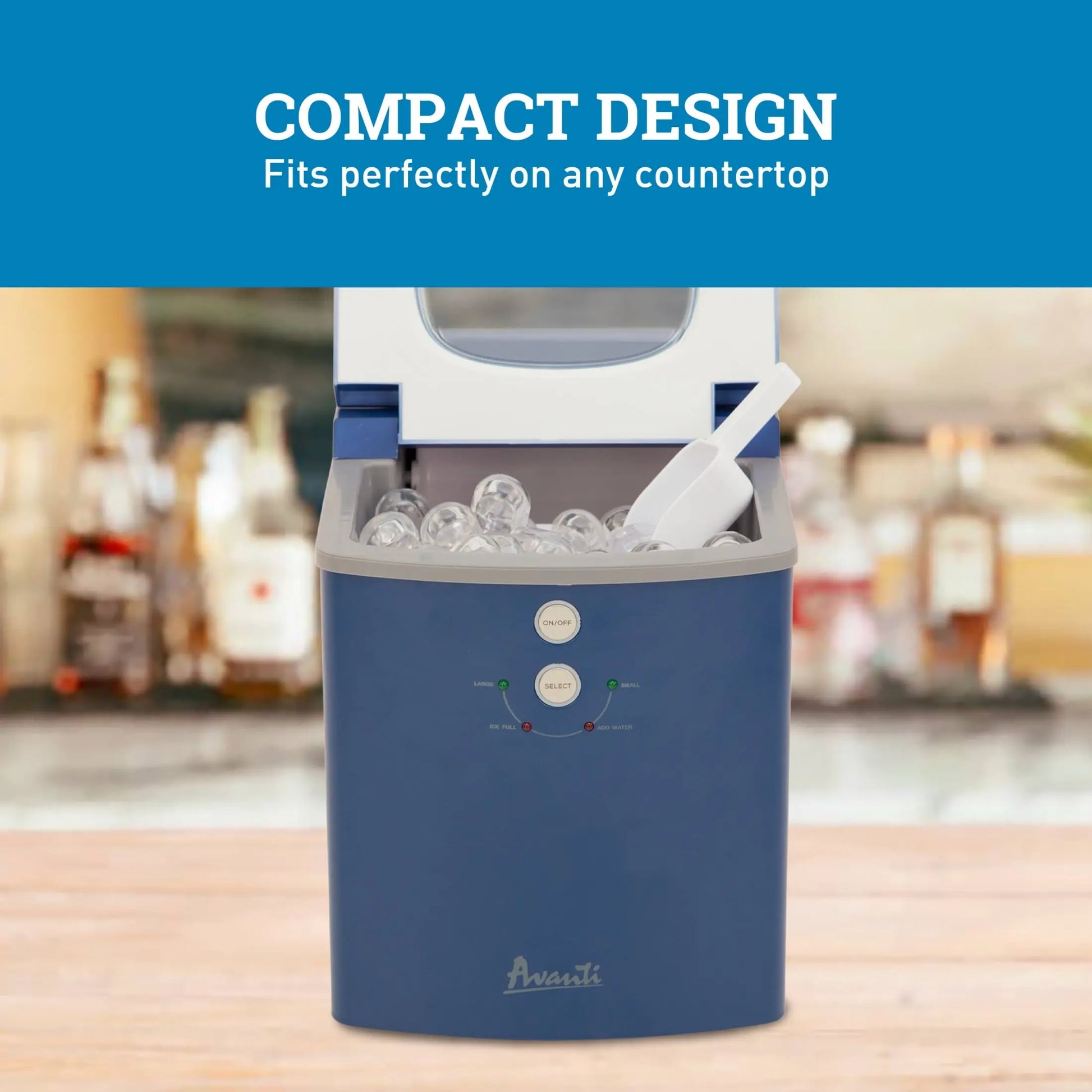 Avanti Portable Countertop Ice Maker, in Dark Blue (IM1216DB-IS) | Fridge.com