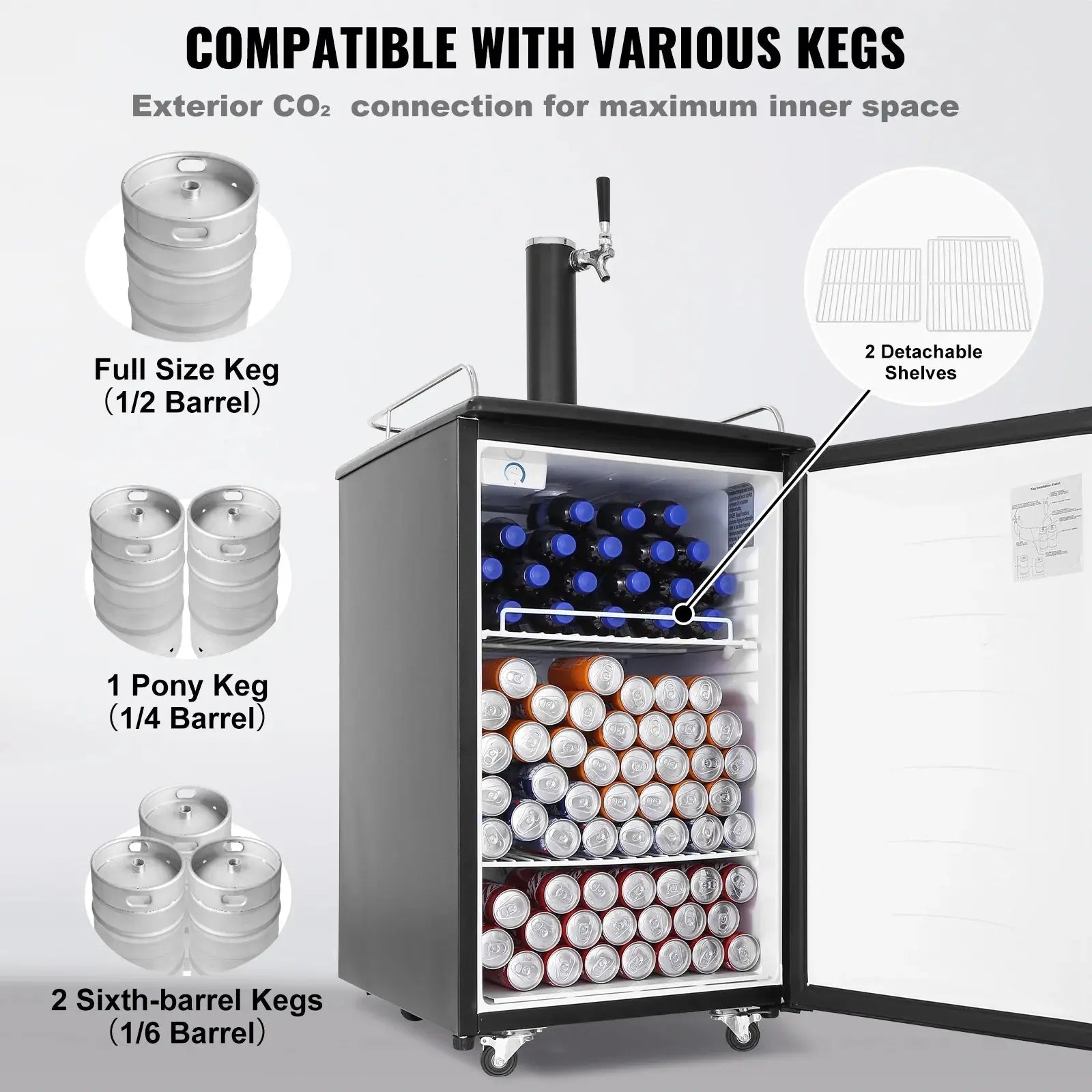 BENTISM Beer Kegerator Draft Beer Dispenser Full Size Keg Refrigerator Dual Tap | Fridge.com