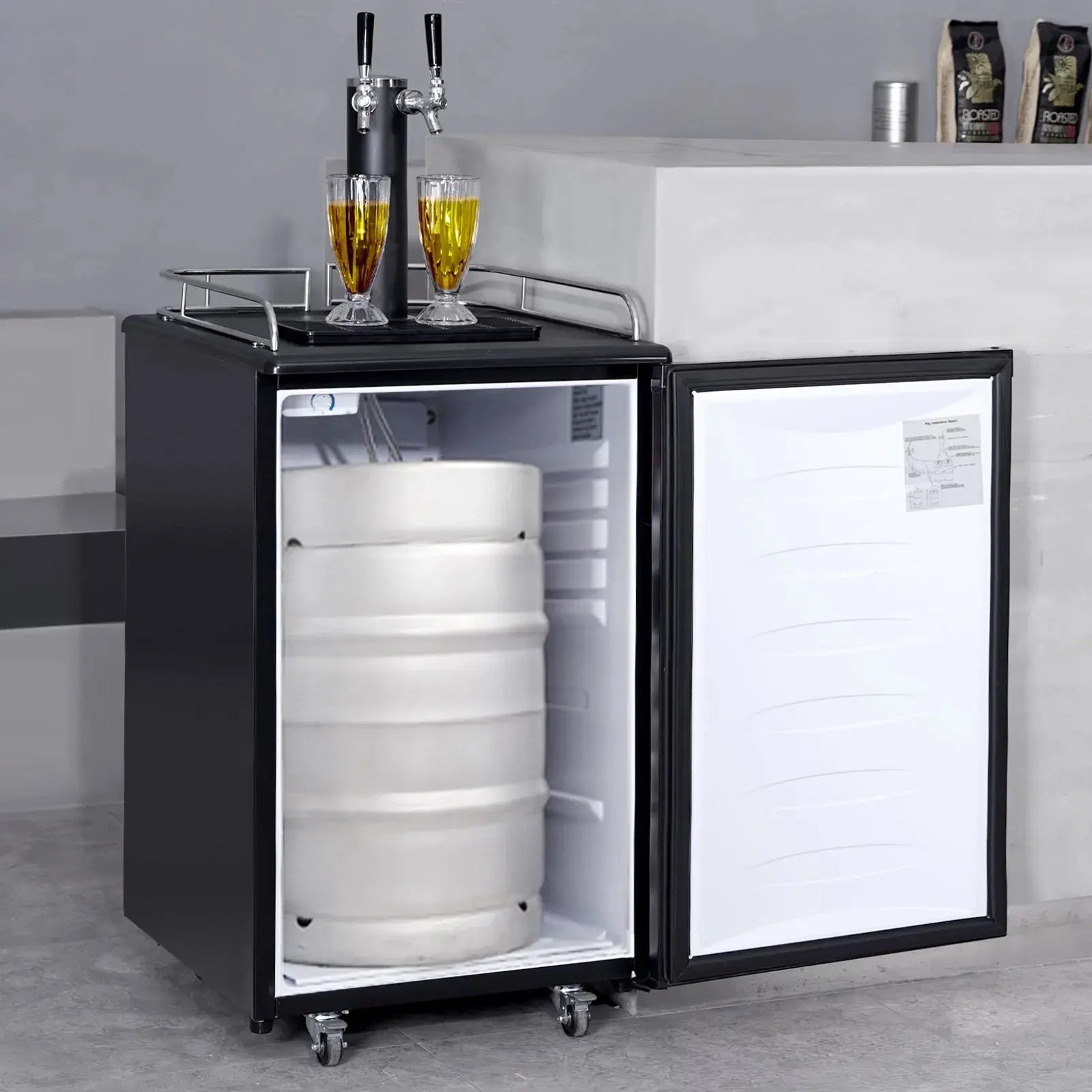 BENTISM Beer Kegerator Draft Beer Dispenser Full Size Keg Refrigerator Dual Tap | Fridge.com