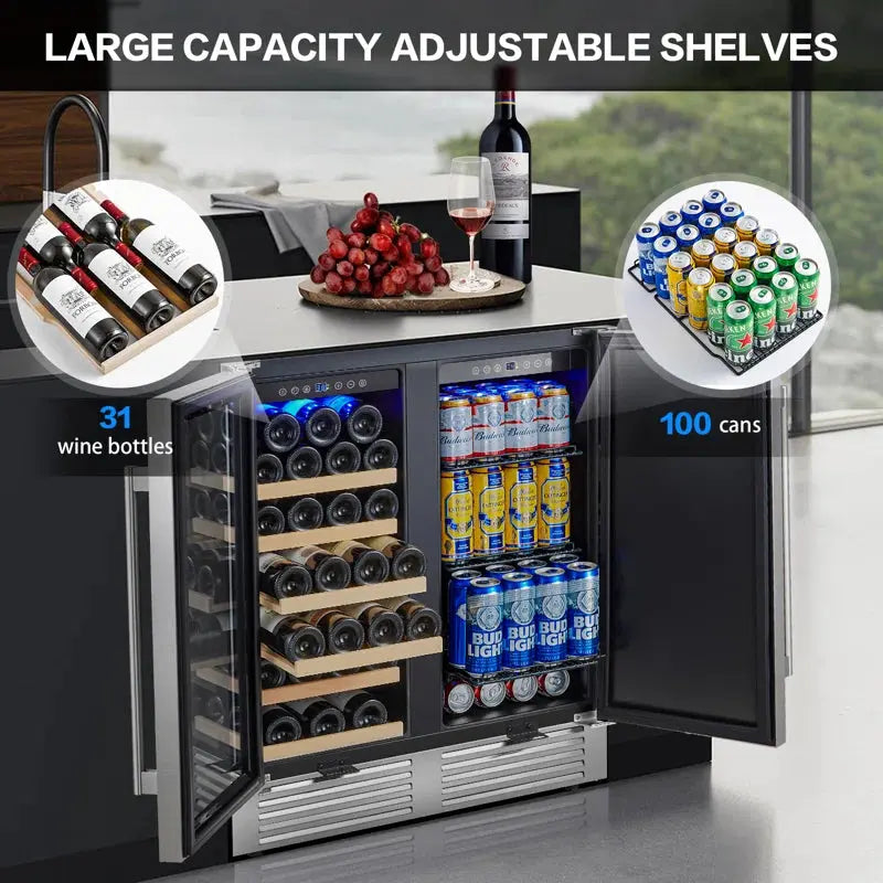 BODEGACOOLER 30" Stainless Steel Wine & Beverage Refrigerator with 31 Bottles & 100 Cans Capacity | Fridge.com