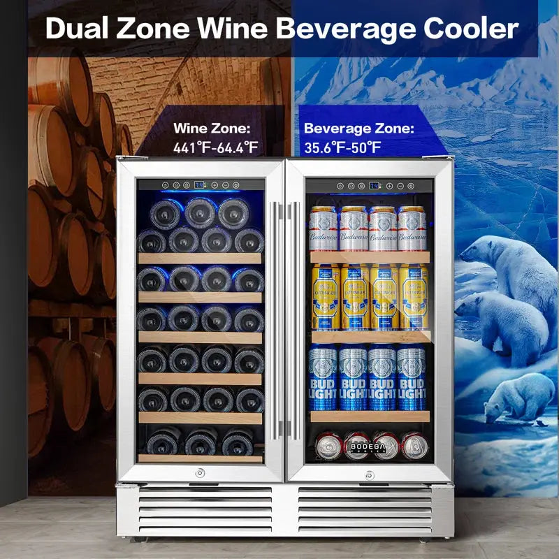 BODEGACOOLER Wine and Beverage Refrigerator 30 Inch, 31 Bottles and 92 Cans Large Capacity | Fridge.com