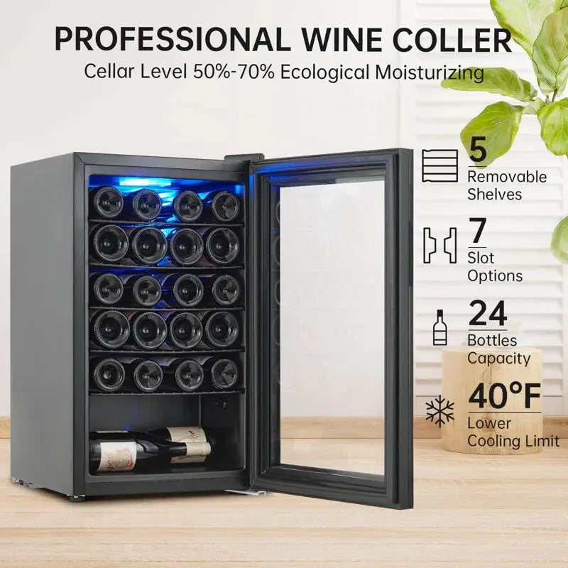 Babevy 17.2'' 24 Bottle Single Zone Freestanding Wine Refrigerator | Fridge.com