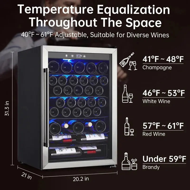 Babevy 21'' 36 Bottle Single Zone Freestanding Wine Refrigerator | Fridge.com