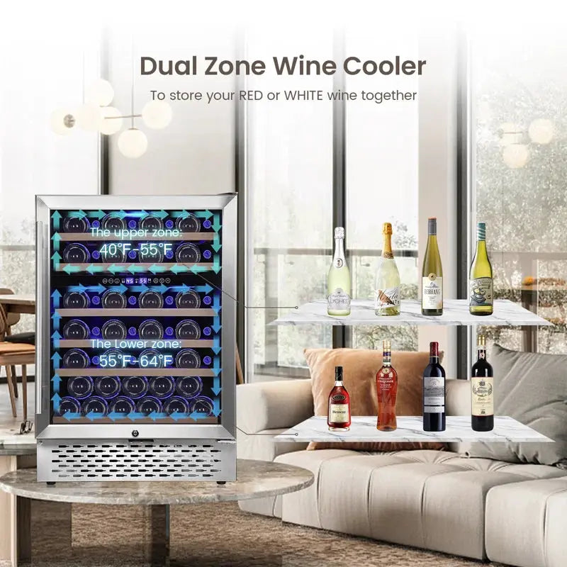 Babevy 23.43'' 51 Bottle Dual Zone Freestanding Wine Refrigerator | Fridge.com