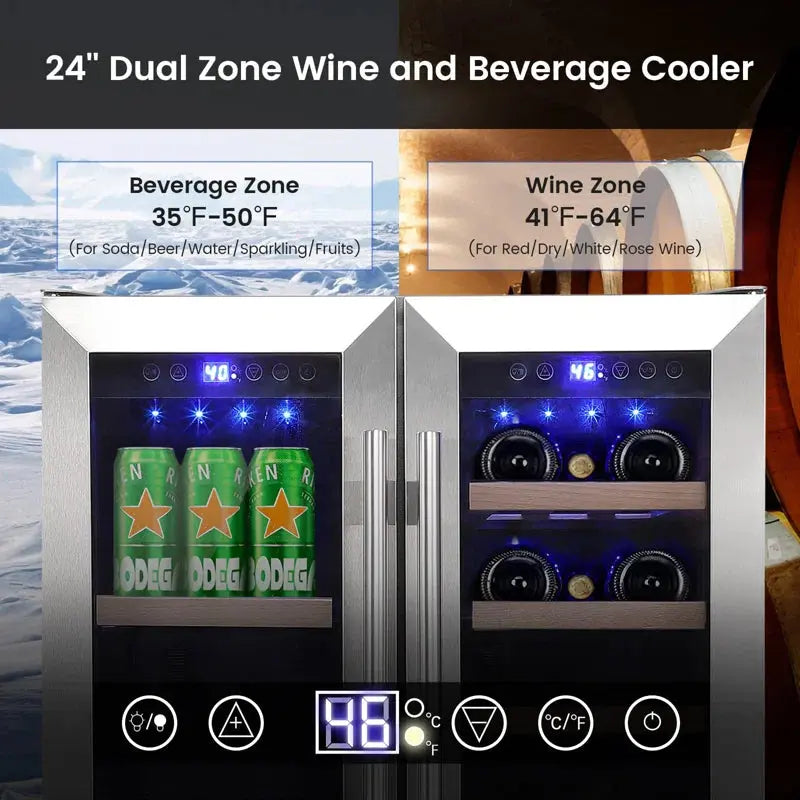 Babevy 23.4'' and Can Dual Zone Freestanding Wine & Beverage Refrigerator | Fridge.com