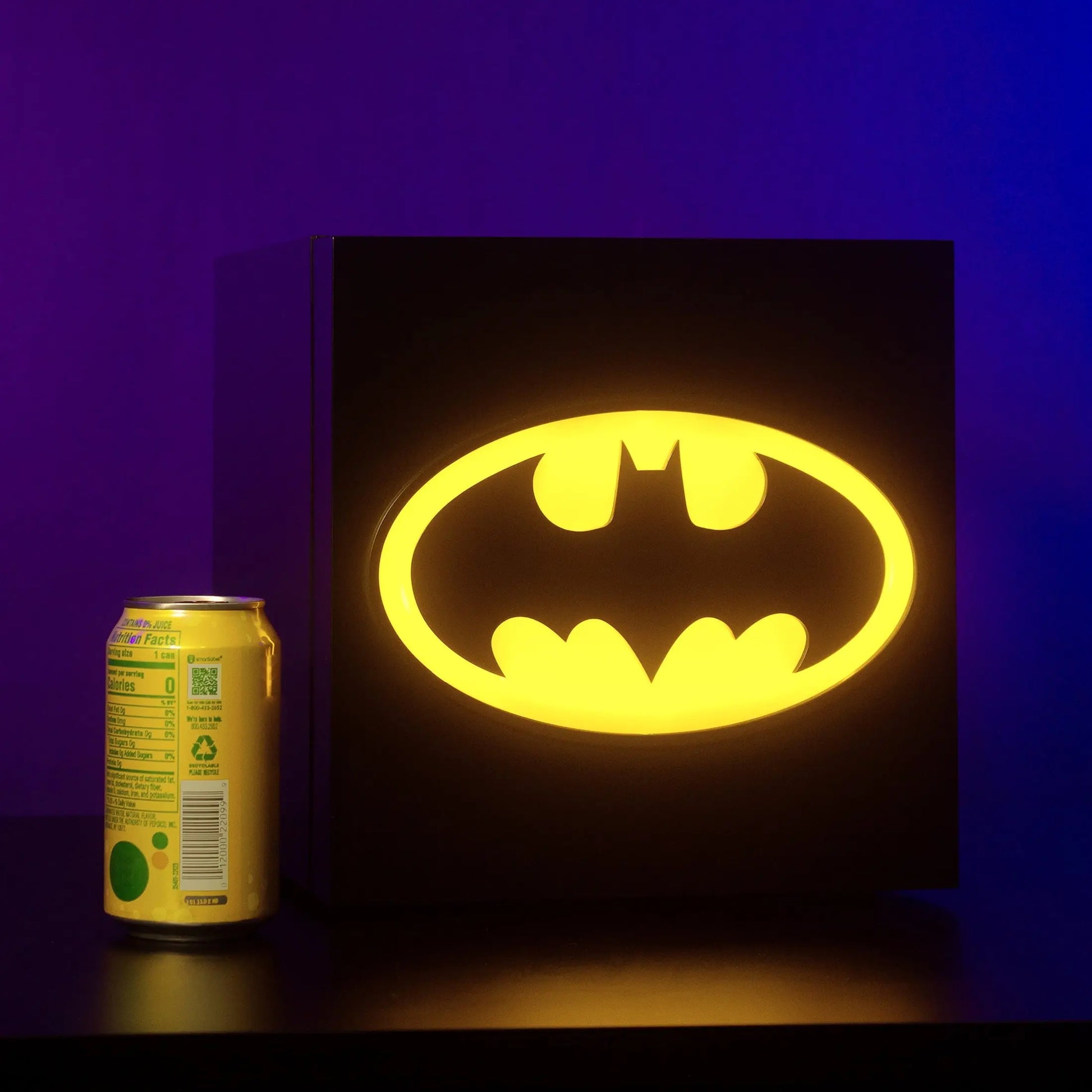 Batman Black Cooler Mini Fridge 6.7L Single Lightup Logo Door 9 Can ACDC | Fridge.com