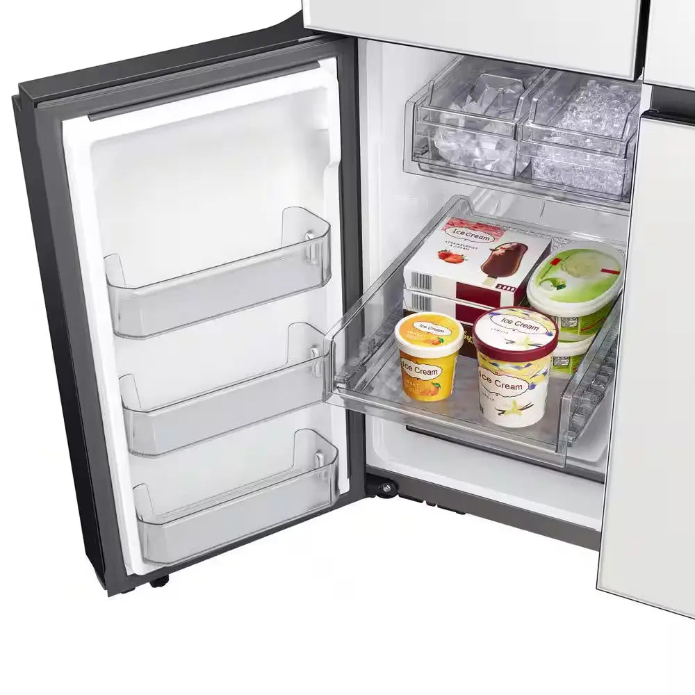 Bespoke 29 Cu. Ft. 4-Door Flex French Door Smart Refrigerator with Beverage Center in White Glass, Standard Depth | Fridge.com