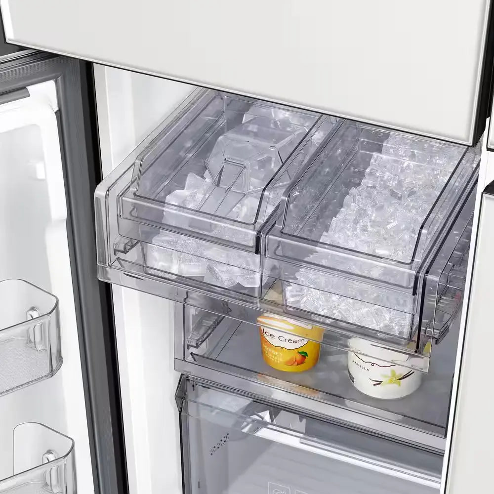 Bespoke 29 Cu. Ft. 4-Door Flex French Door Smart Refrigerator with Beverage Center in White Glass, Standard Depth | Fridge.com