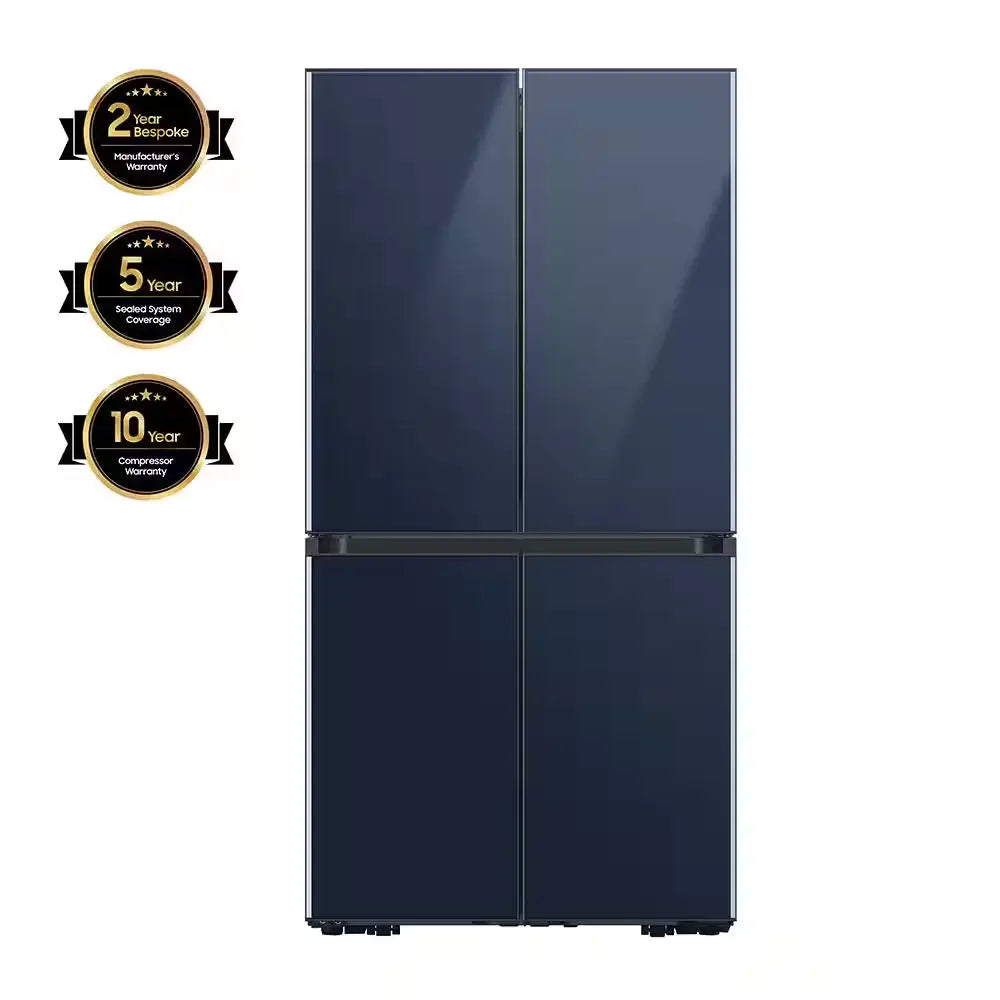 Bespoke 29 Cu. Ft. 4-Door Flex French Door Smart Refrigerator with Beverage Center in White Glass, Standard Depth | Fridge.com