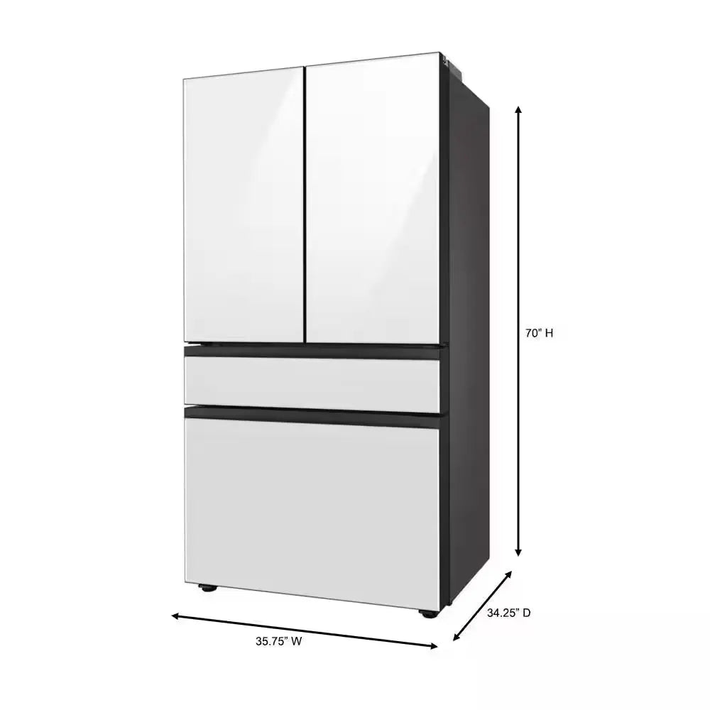 Bespoke 29 Cu. Ft. 4-Door French Door Smart Refrigerator with Autofill Water Pitcher in White Glass, Standard Depth | Fridge.com